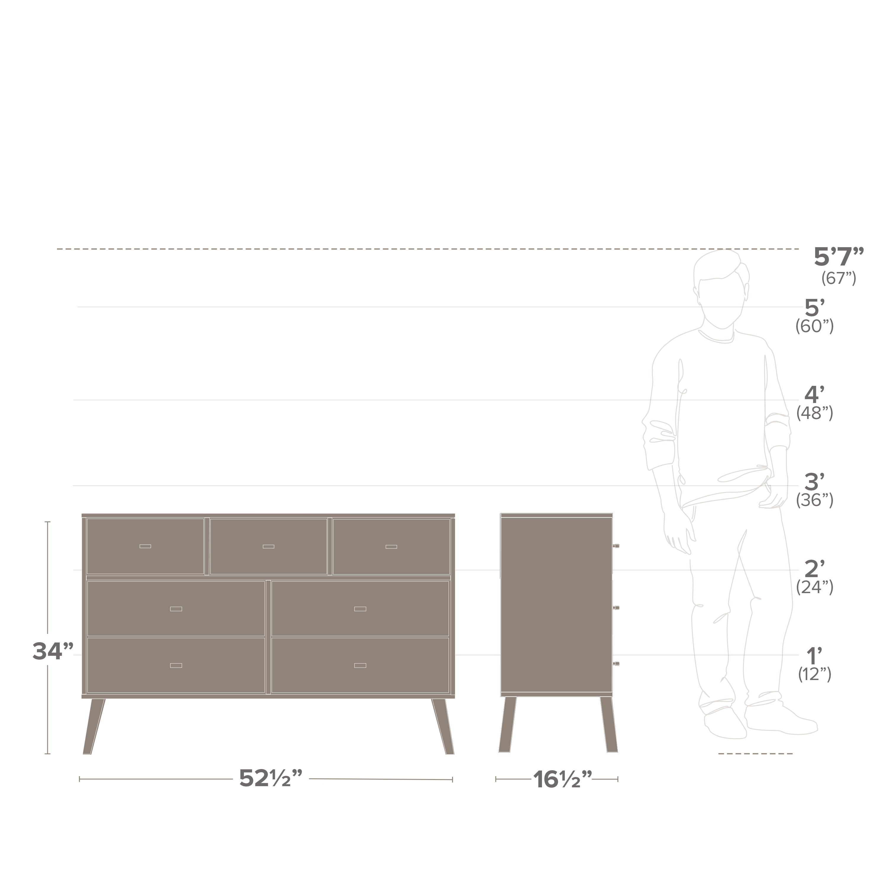 Prepac 7 Drawer Milo Mid-Century Modern Dresser White: Laminated, Metal Glides, MDF Composite
