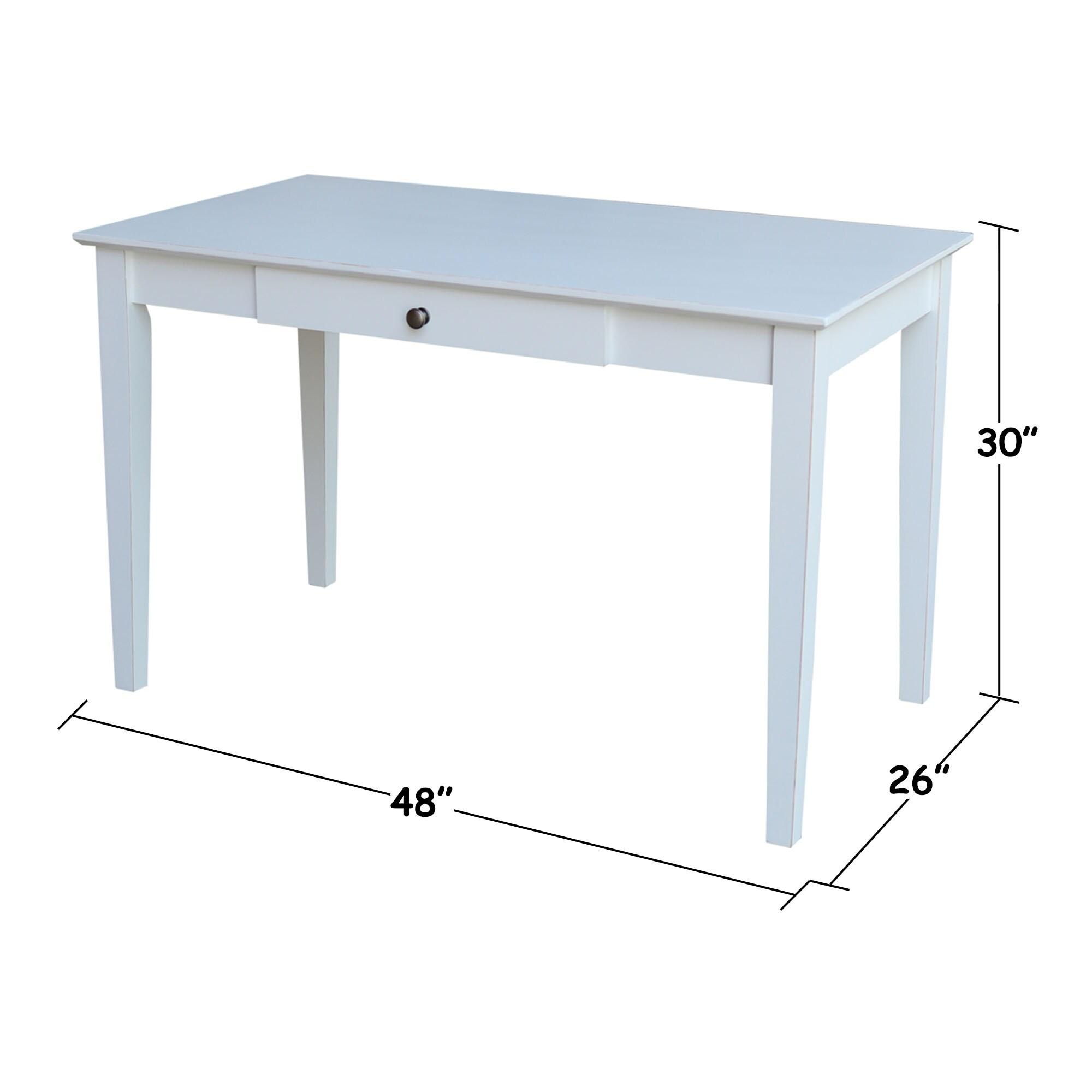 48" Writing Desk Beach White - International Concepts: Modern Hardwood Frame, Painted Finish, 26" Depth, Drawer Storage