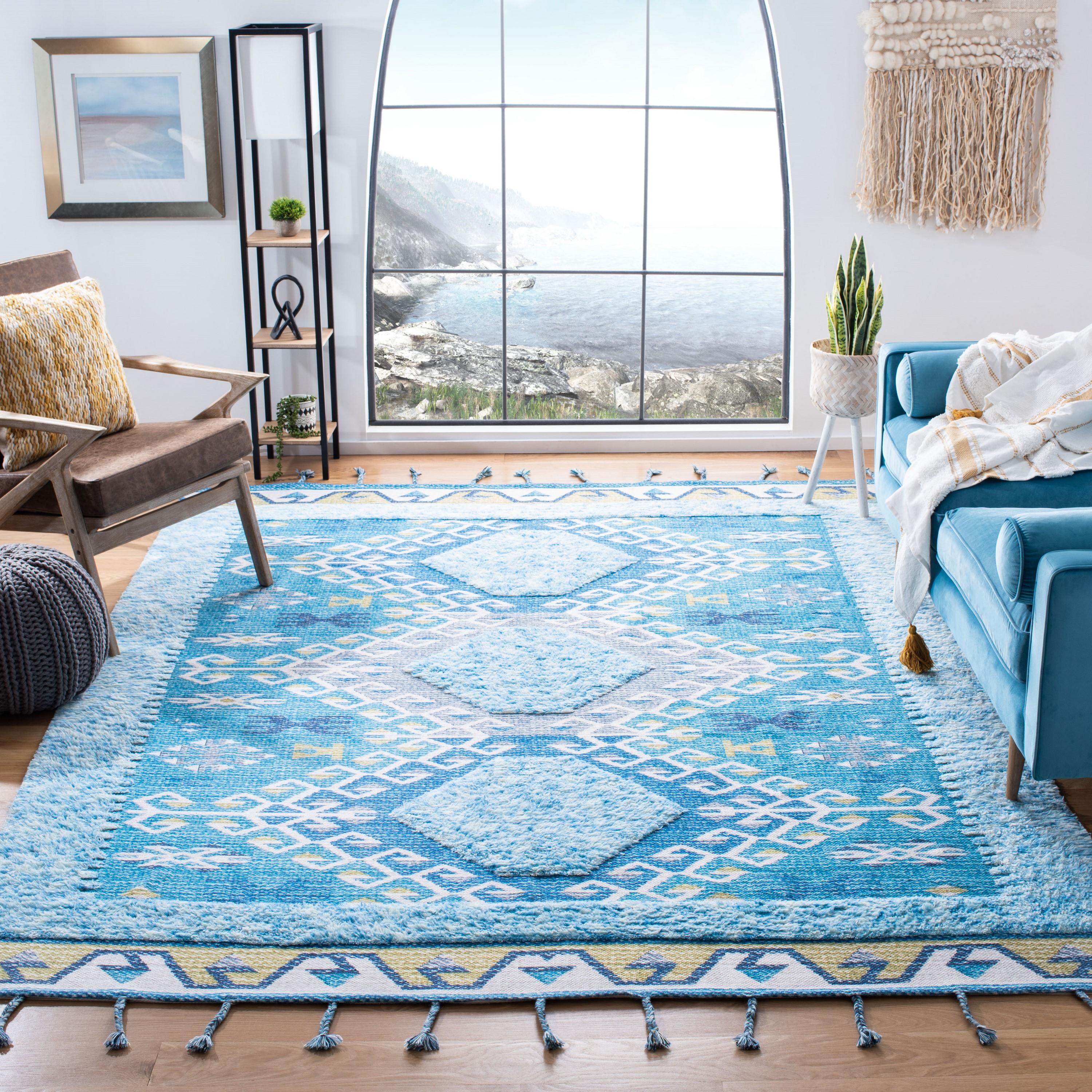 Saffron SFN103 Hand Loomed Indoor Area Rug - Turquoise/Blue - 8'x10' - Safavieh
