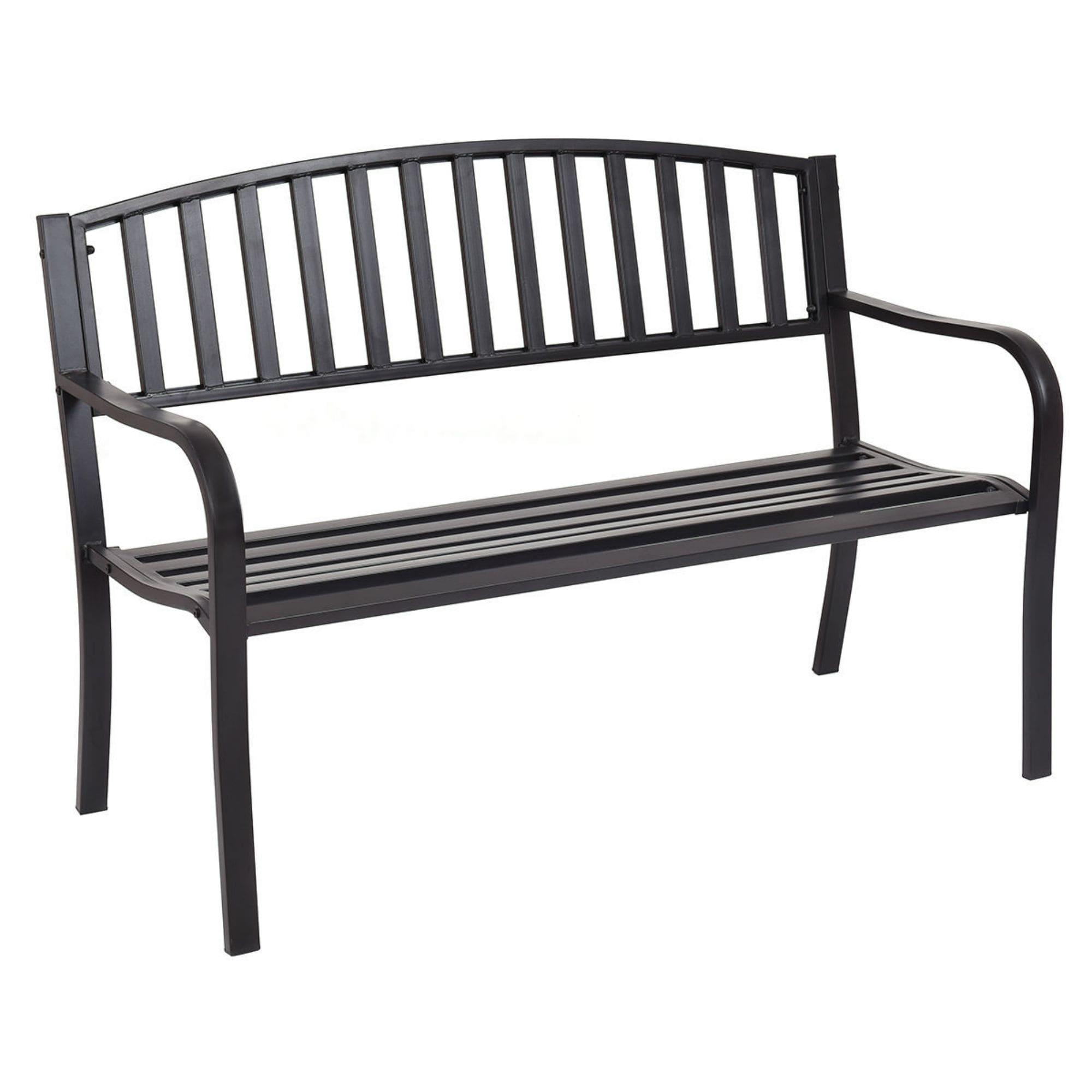 Steel Garden Park Bench Cast Iron Frame Patio Lawn Yard Decor, Black Seating Bench for Yard, Patio, Garden, Balcony, and Deck