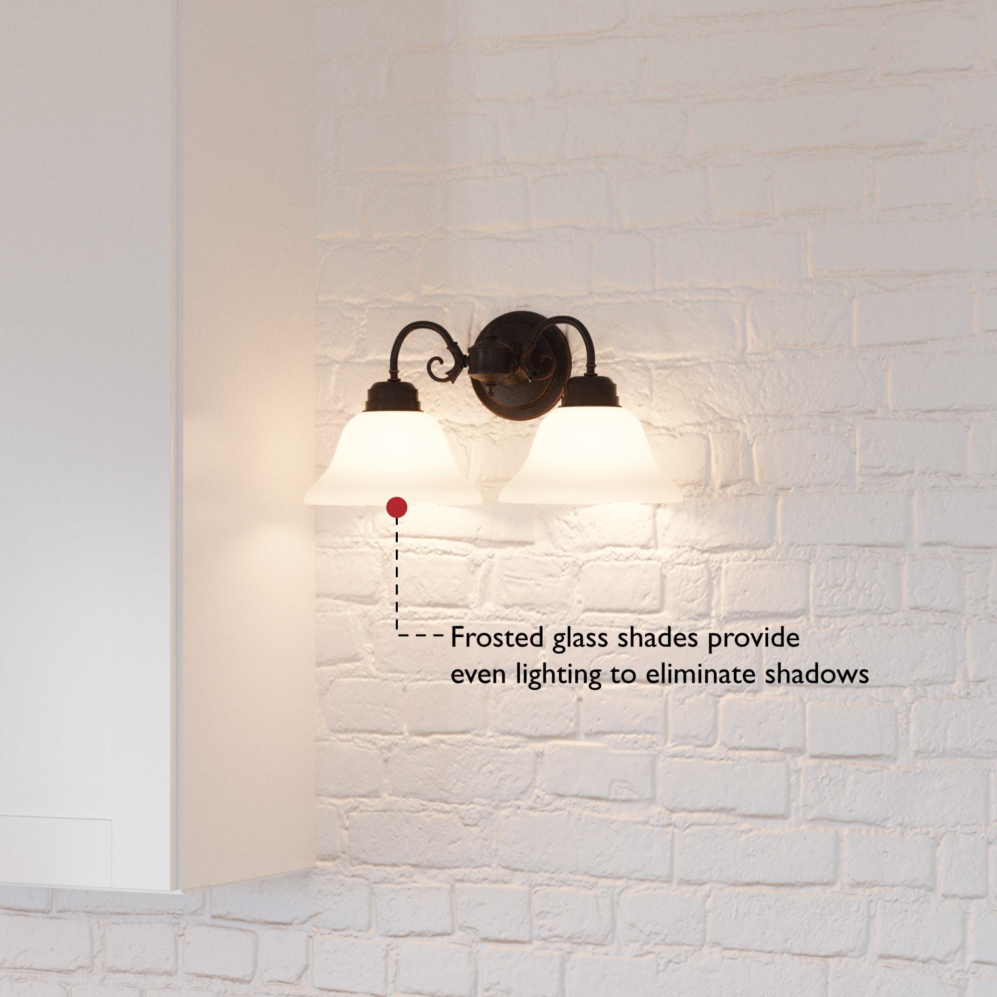 Design House Millbridge 2-Light Dimmable Vanity or Wall Light with Frosted Glass Shades, Oil Rubbed Bronze