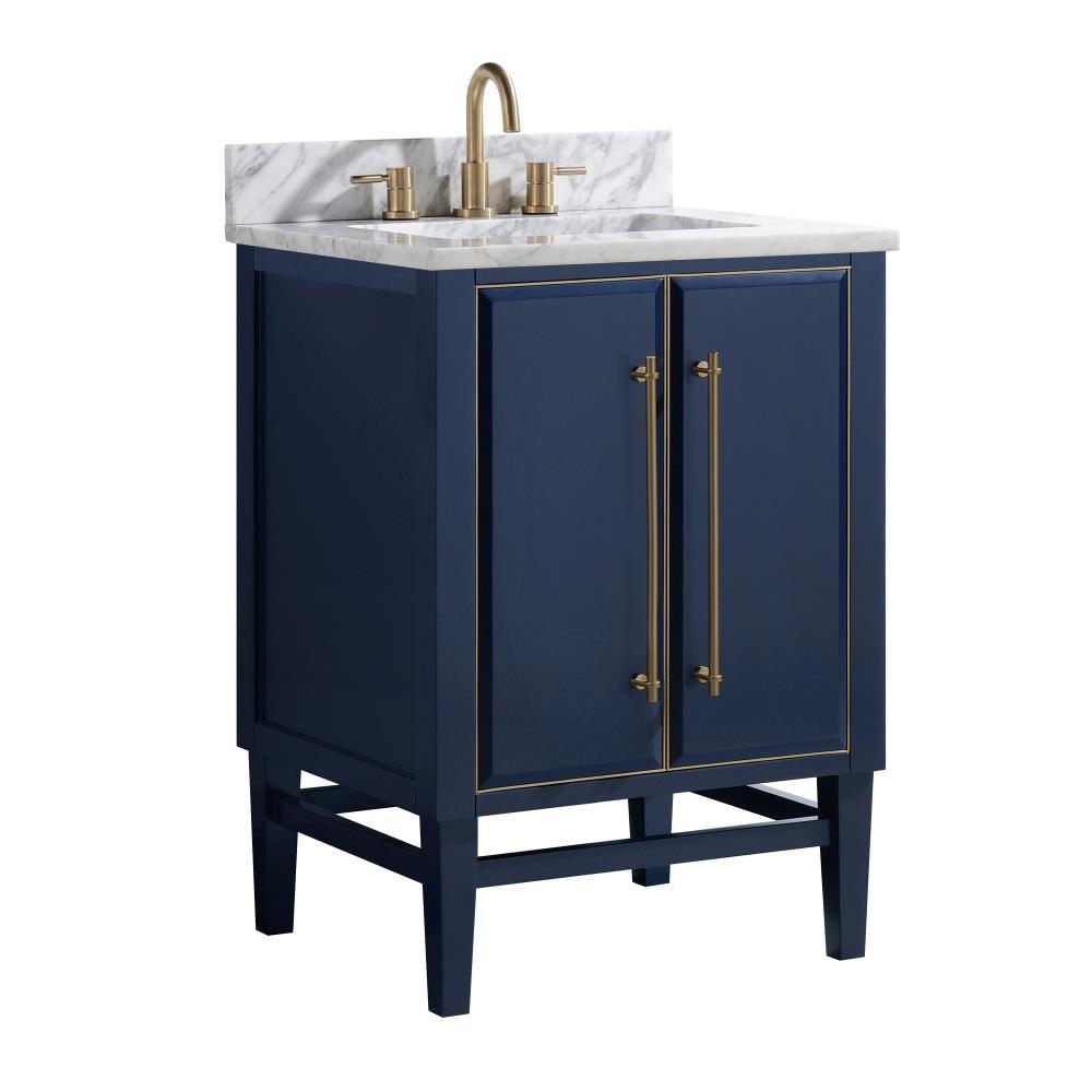 Navy Blue and Gold 25" Single Vanity with Marble Top