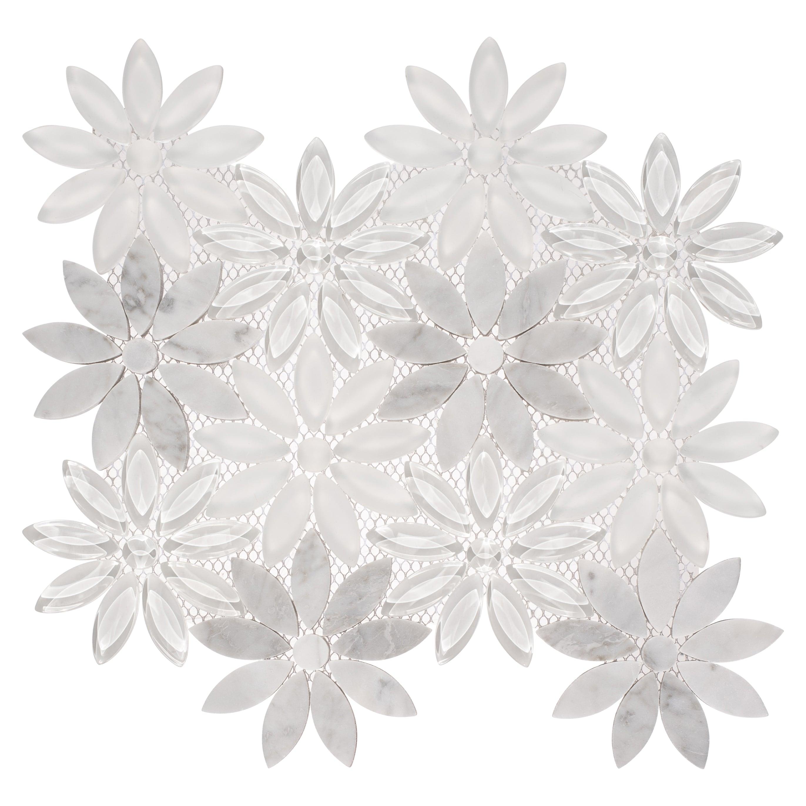 Gray and White Floral Marble Mosaic Tile