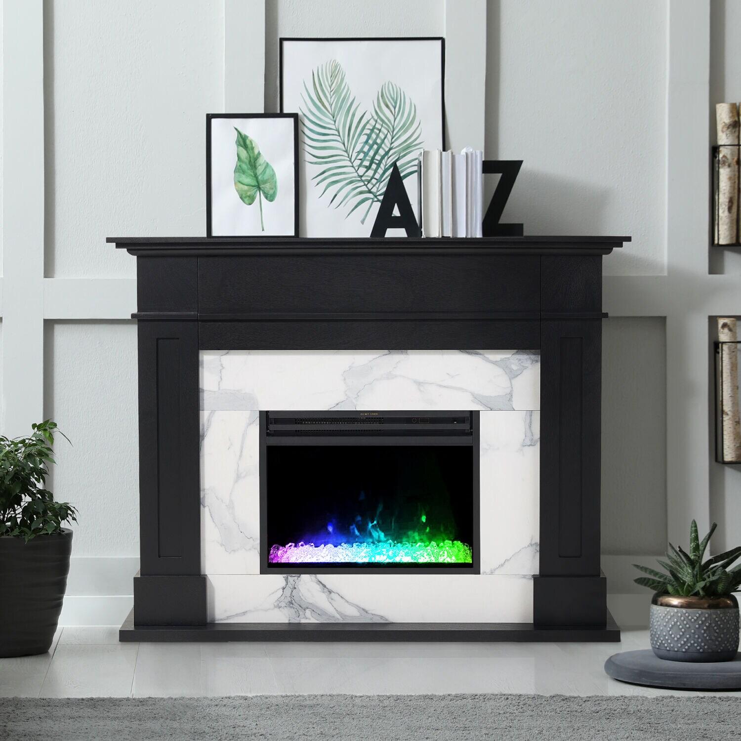 Cambridge Cambridge Sofia 53-in. Electric Fireplace Mantel in with Black Marble Inlay and Crystal Rocks