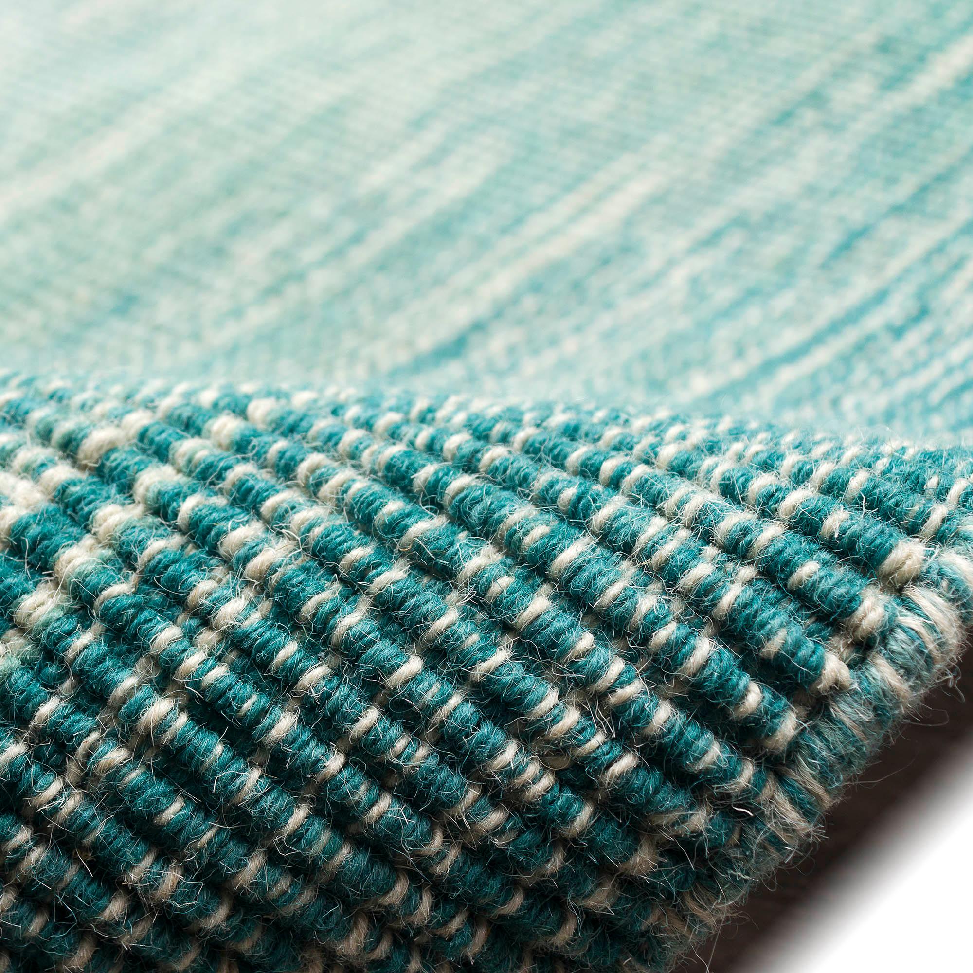 Satsuma Striped Handmade Hand-Loomed Wool Aqua Area Rug