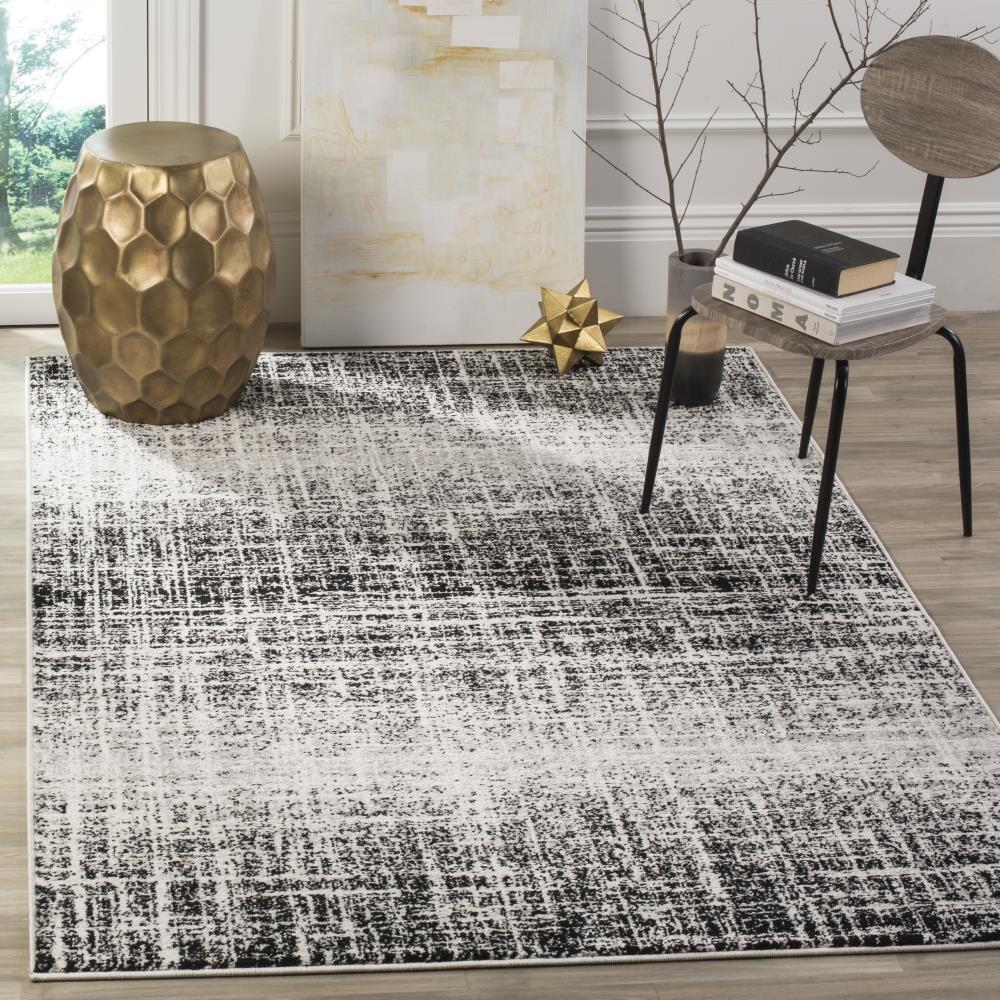 Adirondack ADR116 Machine Made Indoor Area Rug - Ivory/Black - 4'x4' - Safavieh