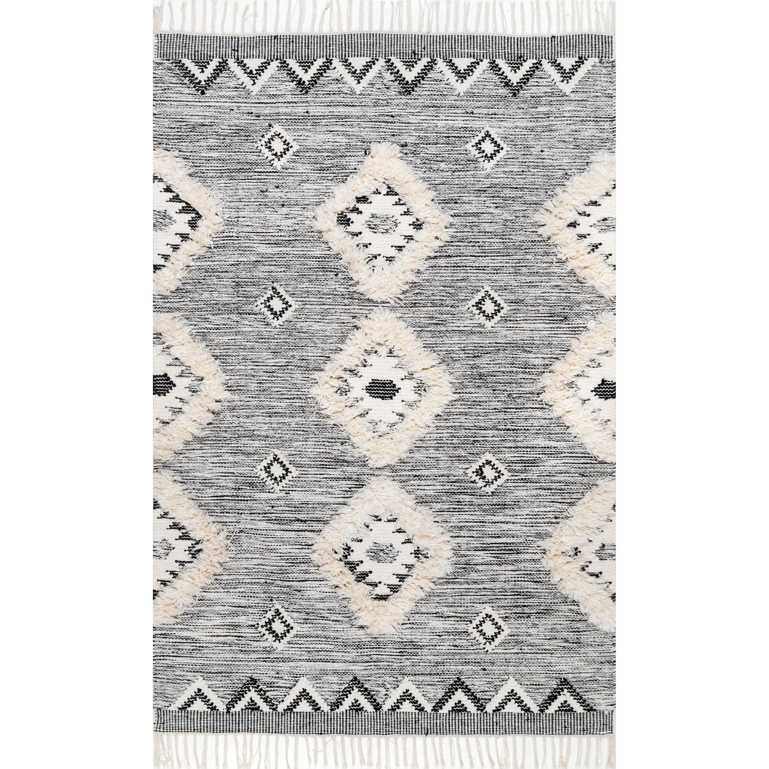 Nuloom Savannah Diamond 4 Square Wool Accent Indoor Area Rug for Living Room Bedroom Dining Room Entryway Kitchen, Black/Ivory