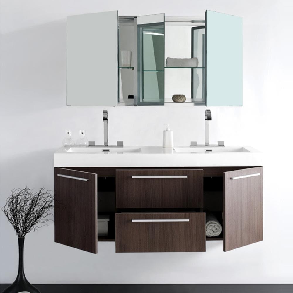 Opulento 54"Gray Oak Dbl Sink Bathroom Vanity & Medicine Cabinet