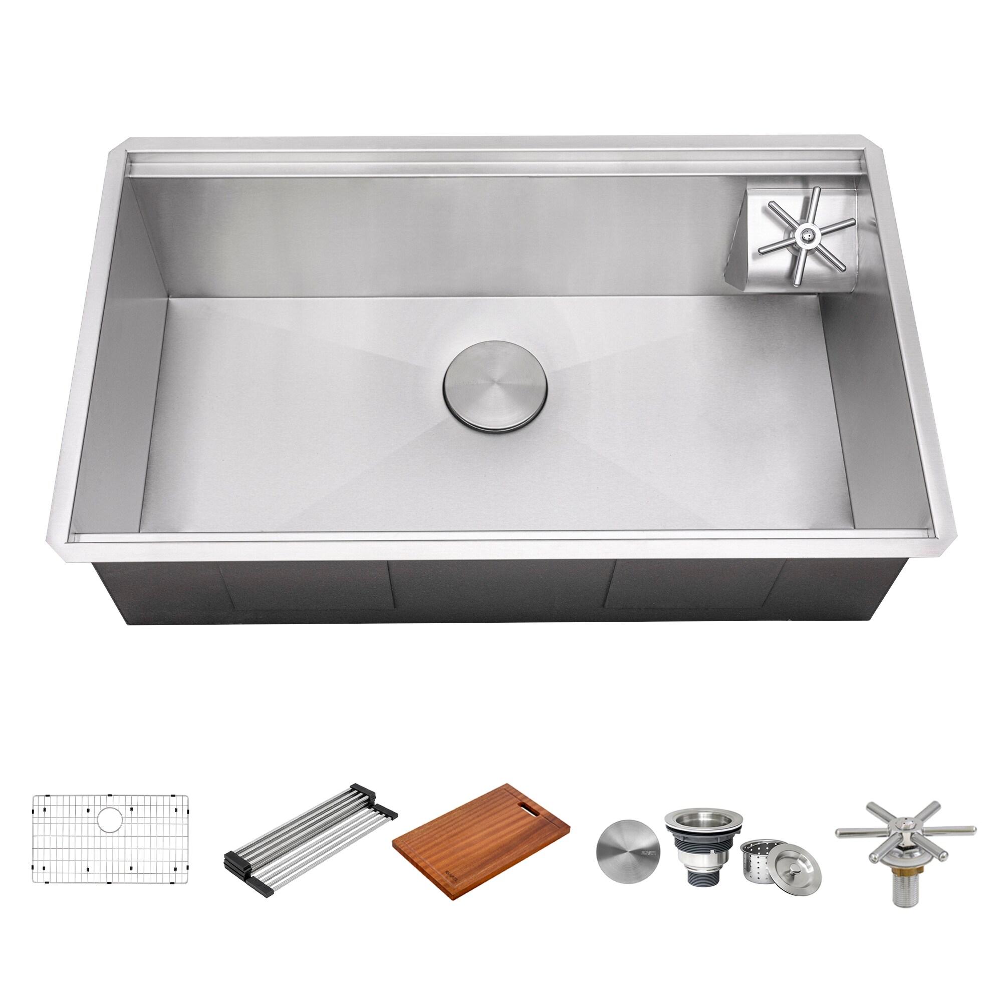 Ruvati 32-inch Glass Rinser and Sink Combo Workstation Undermount Stainless Steel Kitchen Sink