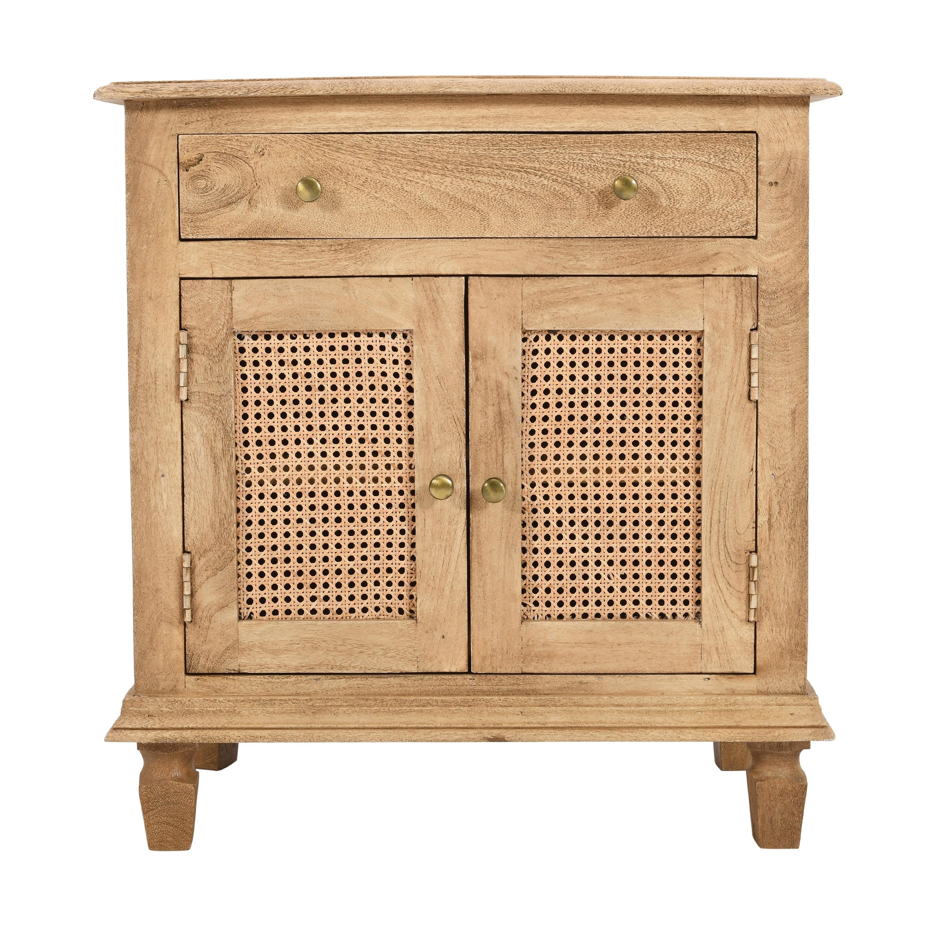 The Urban Port 30" Nightstand Table Rattan Cabinet Doors and Drawer Fronts Sandblasted Brown Mango Wood Brown