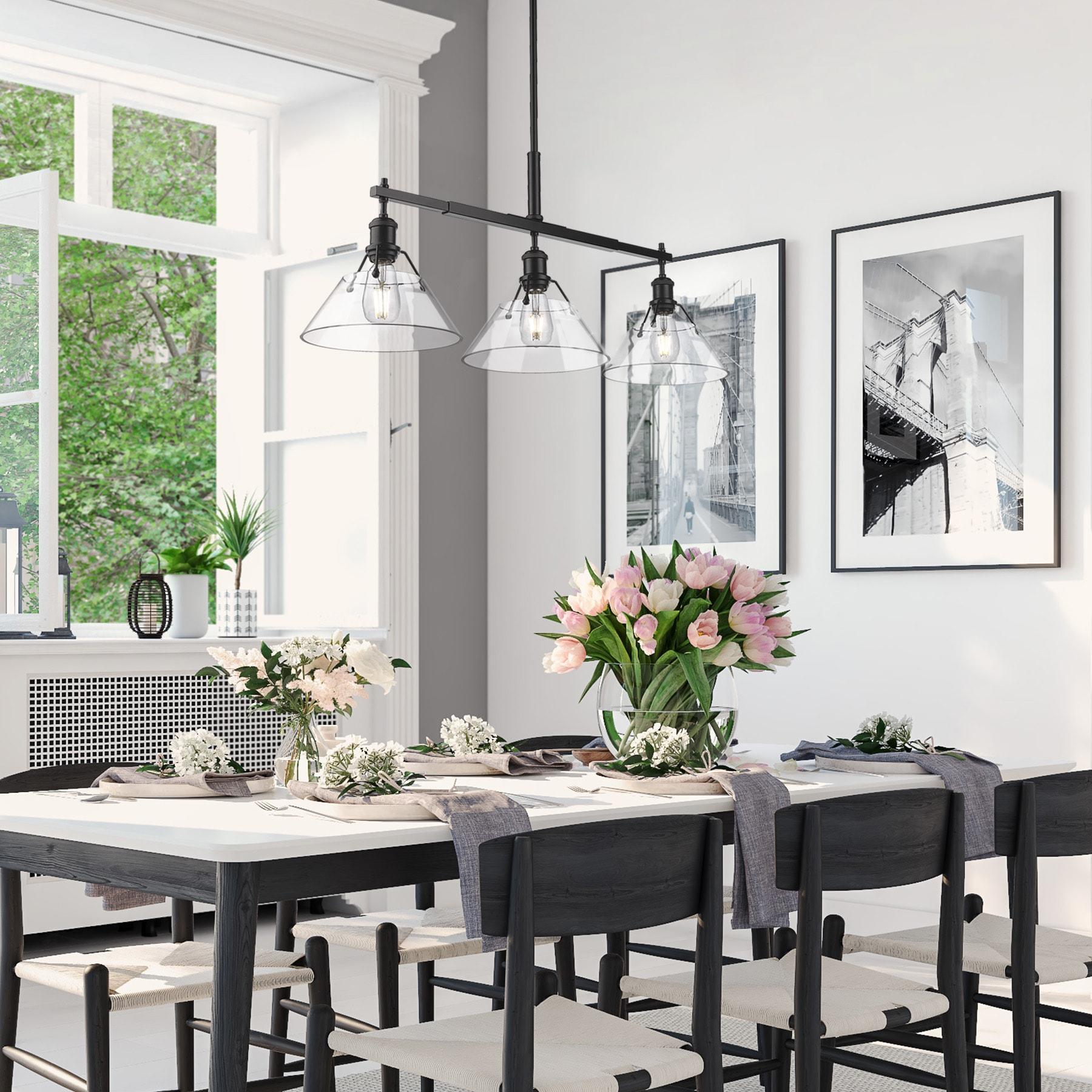 Golden Lighting Orwell 3-Light Linear Pendant in Matte Black with Clear Glass