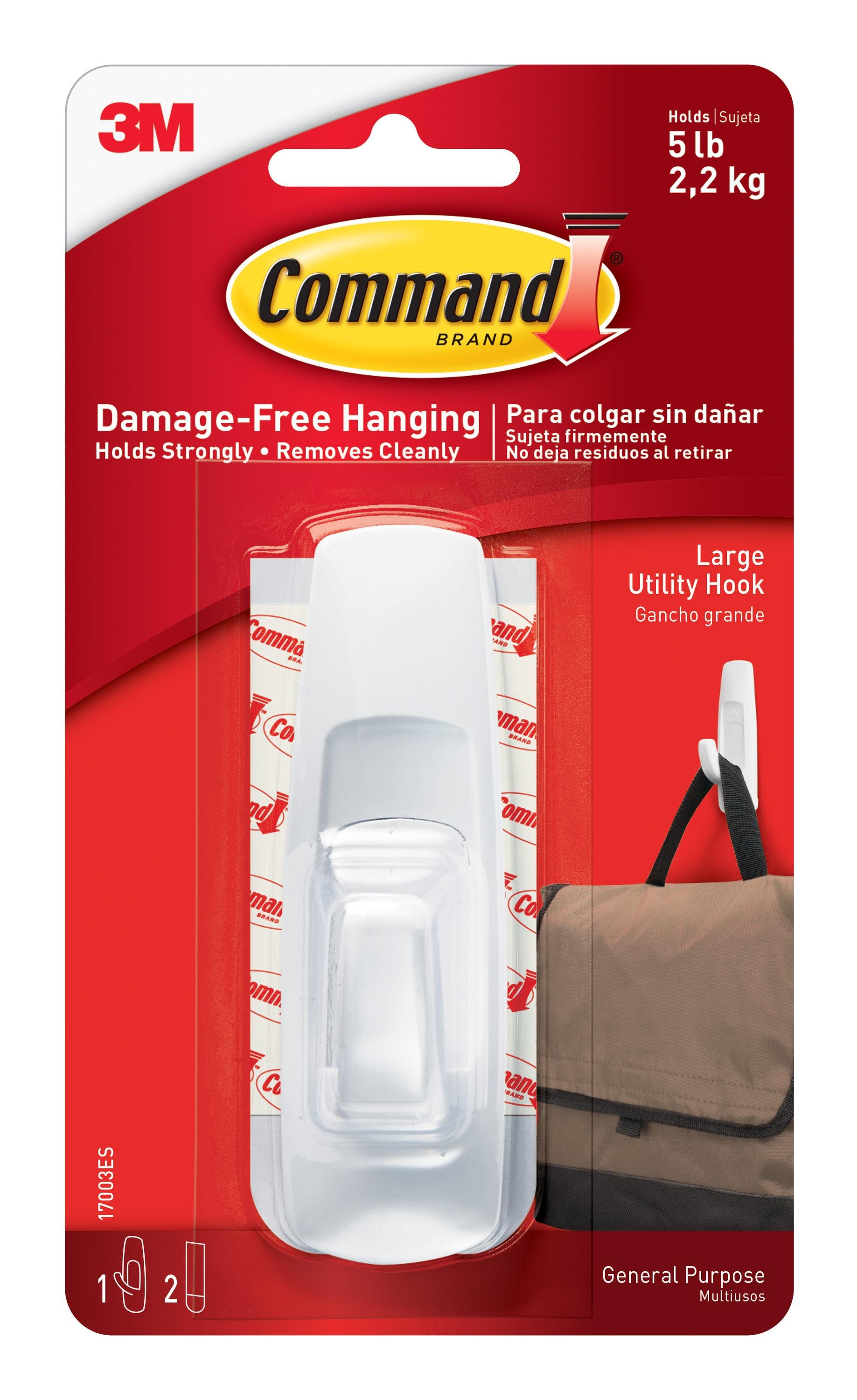 Command Large Utility Hook, White, Damage Free Decorating, 1 Hook and 2 Command Strips