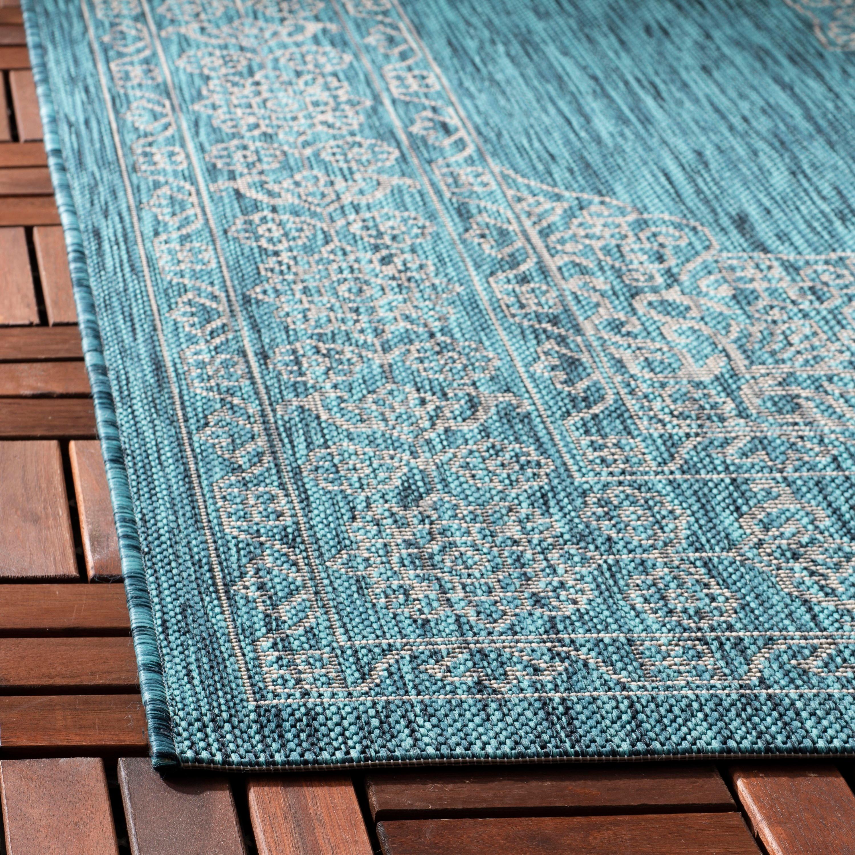 Courtyard CY8232 Power Loomed Indoor/Outdoor Area Rug - Teal/Ivory - 5'3"x7'7" - Safavieh.