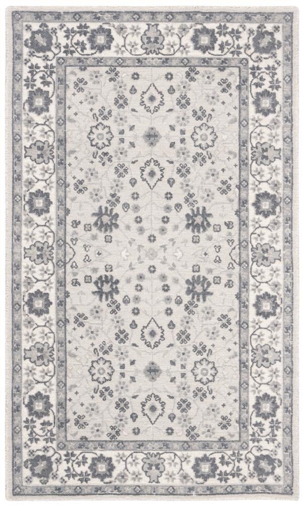 Ivory and Silver Tufted Wool Rectangular Area Rug, 3' x 5'