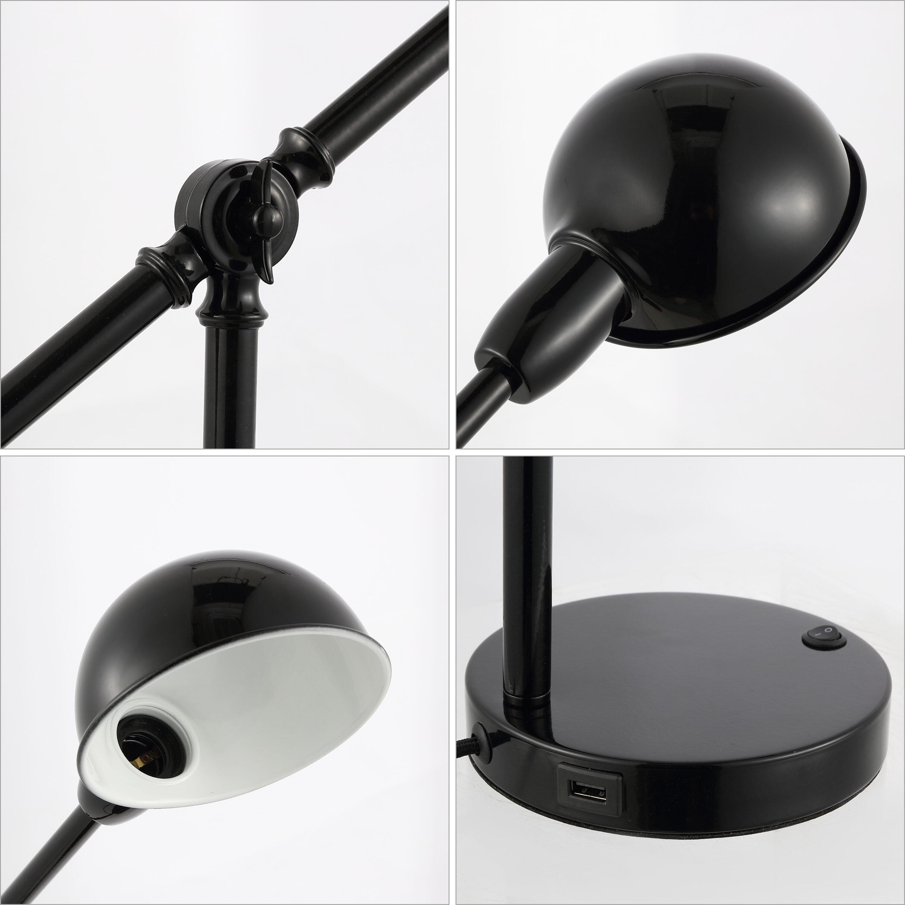 JONATHAN Y JYL7123A Curtis 20.25" Vintage Industrial Iron Adjustable Dome Shade LED Task Lamp with USB Charging Port, Classic, Coastal for living room, dinning room, bedroom Bulb Included, Black