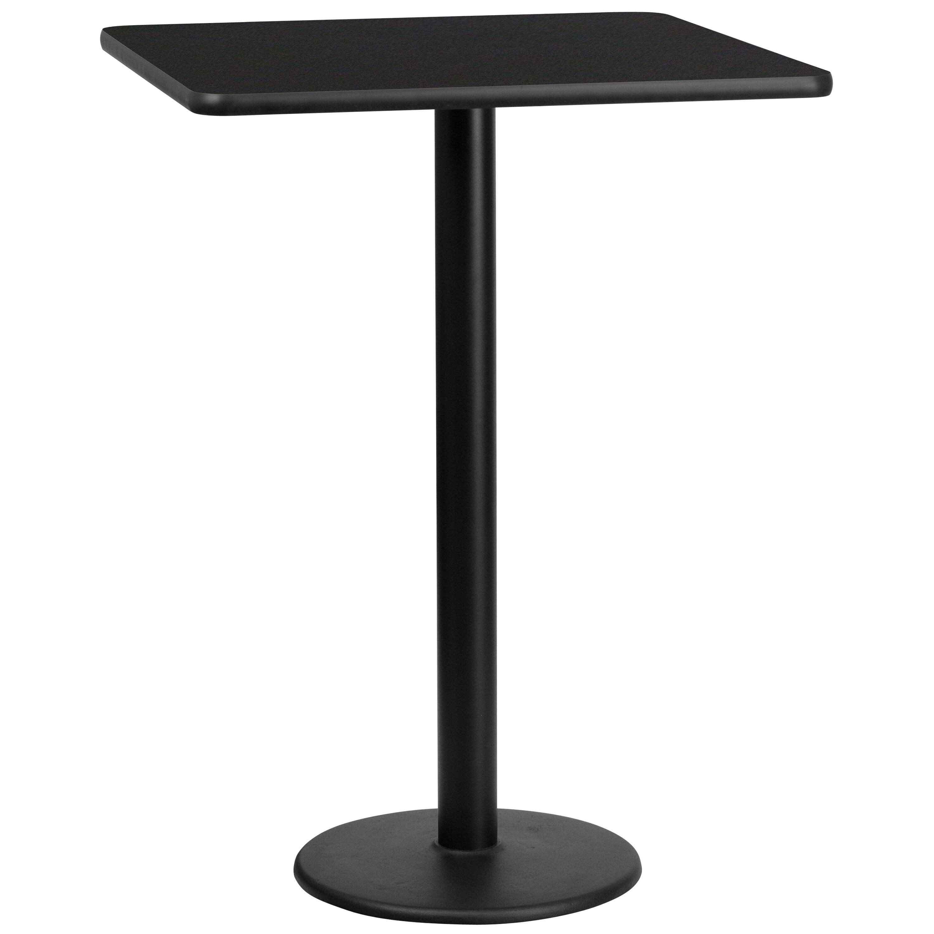 Flash Furniture 30'' Square Black Laminate Table Top with 18'' Round Bar Height Table Base