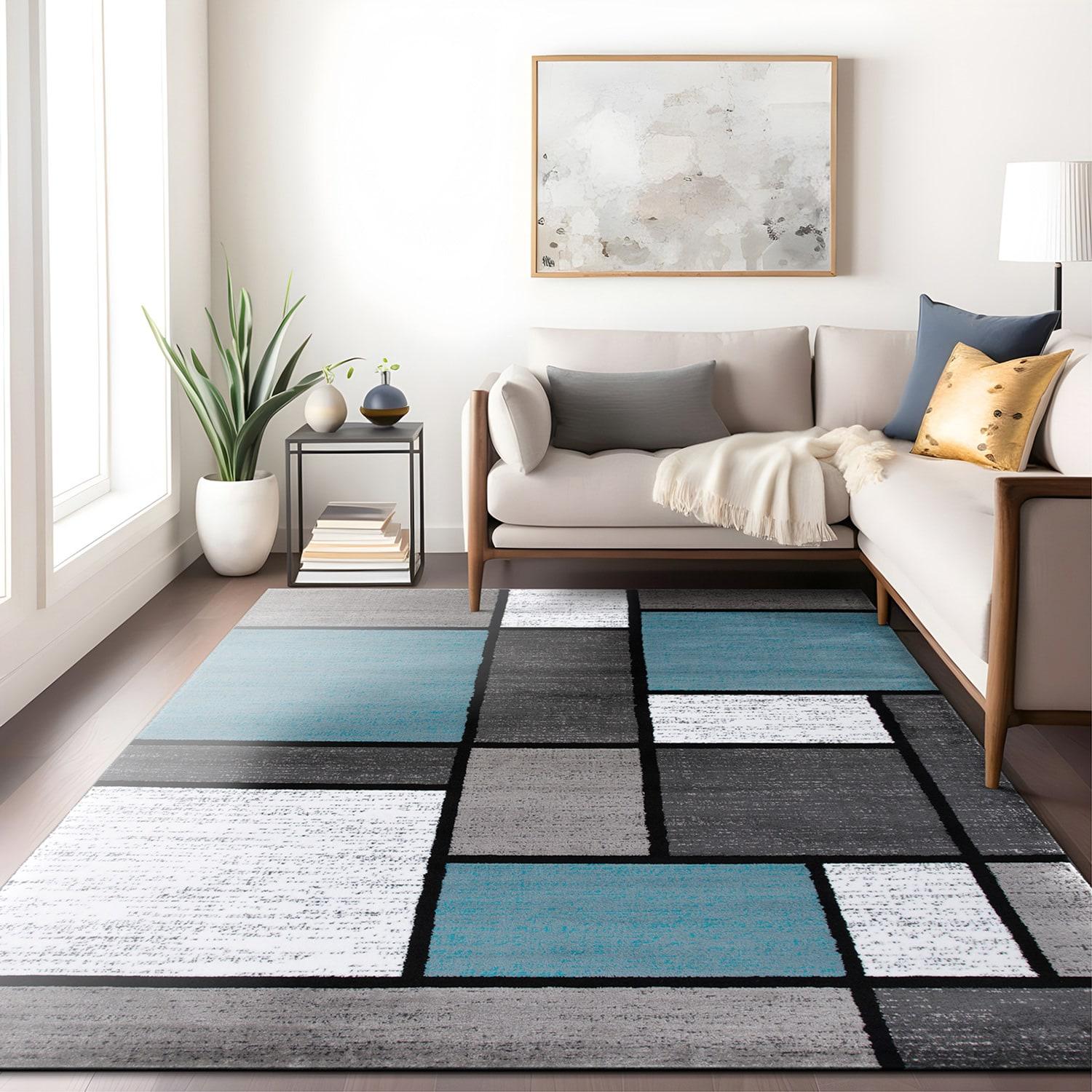 World Rug Gallery Contemporary Modern Boxed Color Block Blue Gray 5'3"x7'3" Area Rug