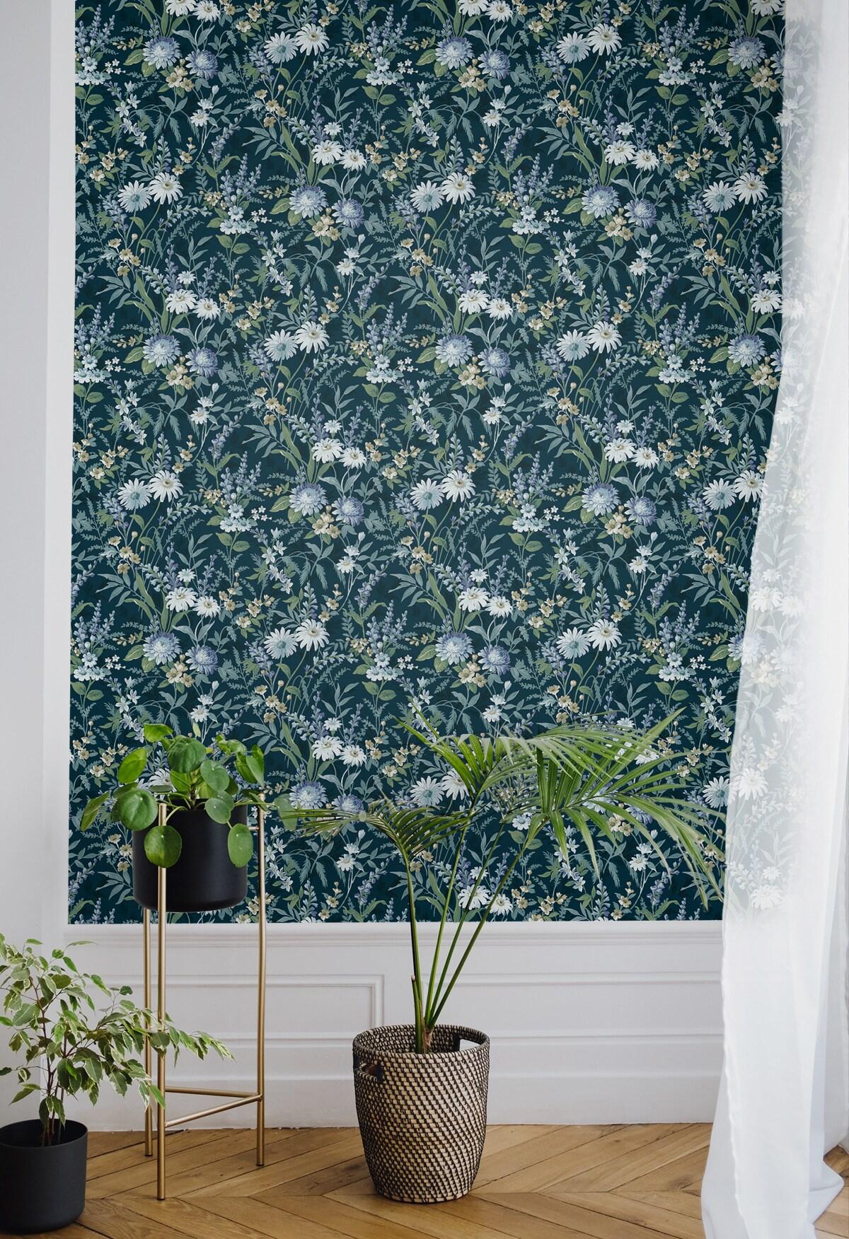 NextWall  Vintage Floral Peel and Stick Wallpaper 20.5 in. W x 18 ft. L - Teal