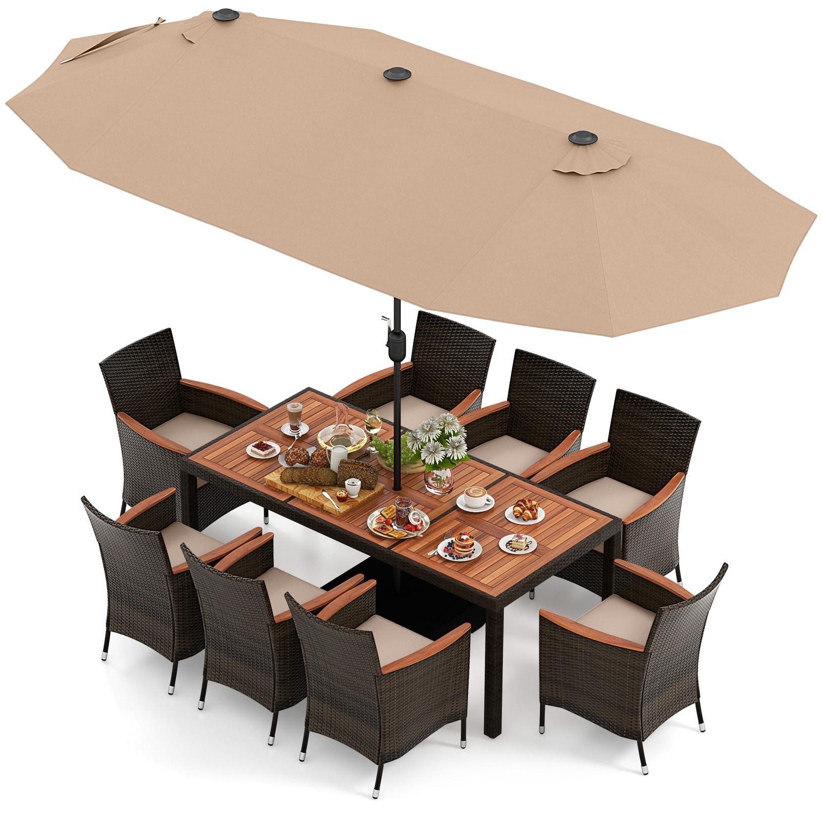 Costway 15FT Double-Sided Twin Patio Umbrella Outdoor Market W/ Crank & Base Coffee
