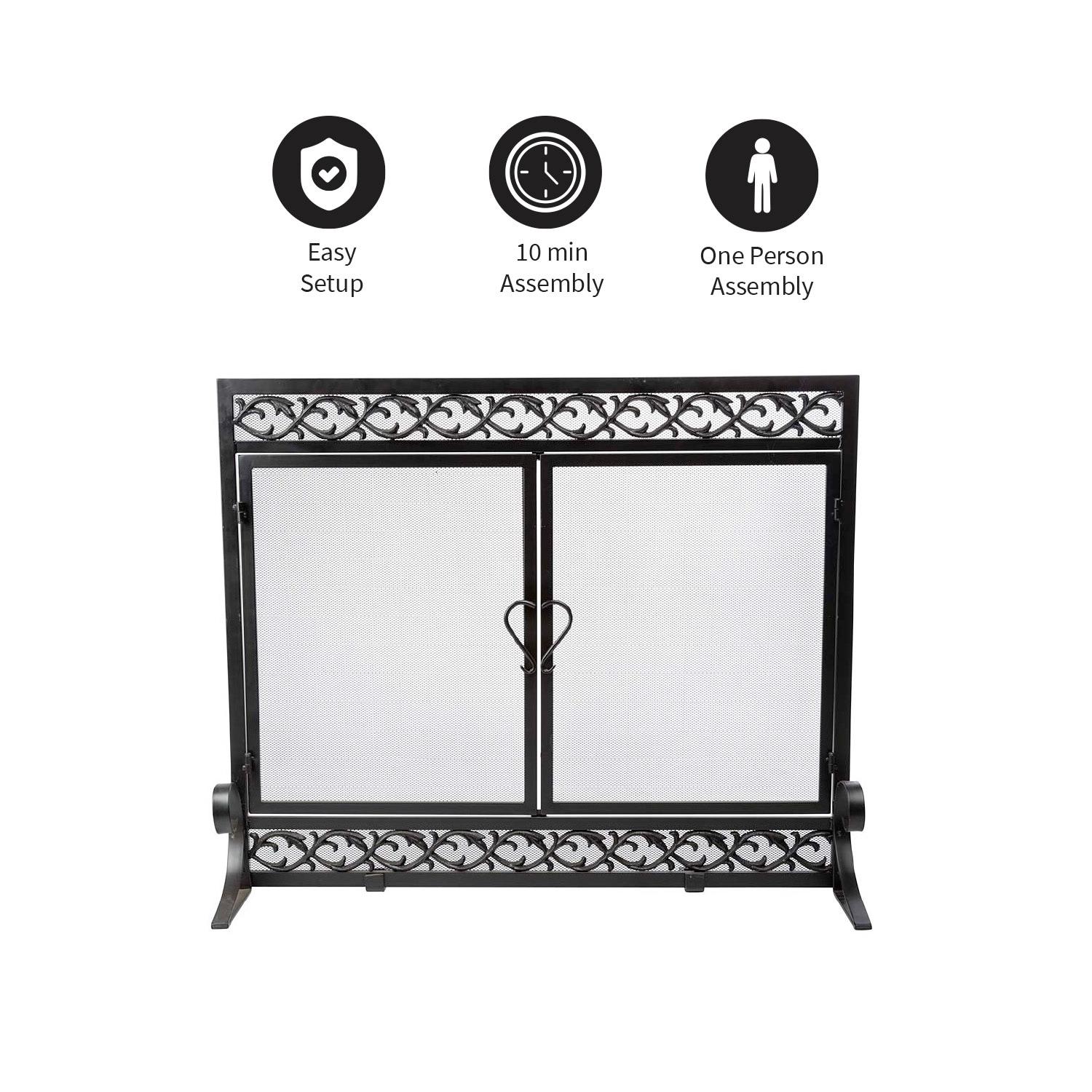 Plow Chimenea de Volutas de Hierro Fundido Gran & Hearth con Puertas, en Negro