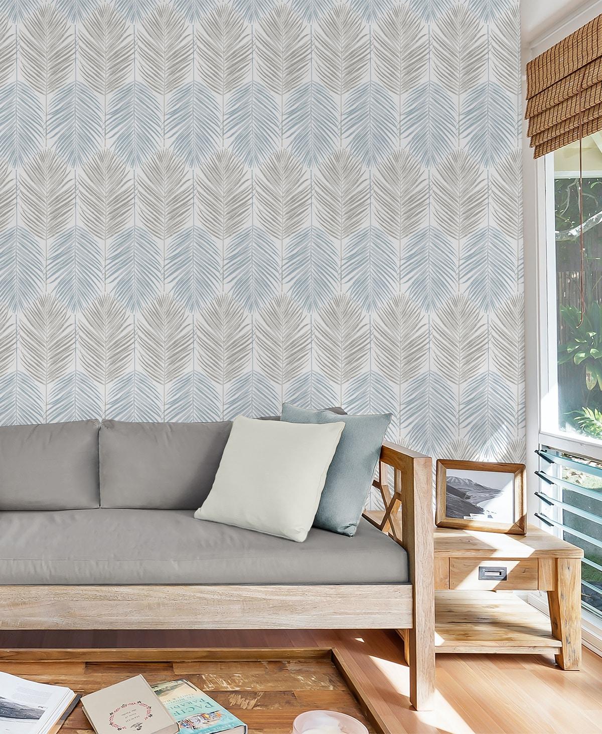 NextWall  Two Toned Palm Peel and Stick Wallpaper 20.5 in. W x 18 ft. L - Blue Mist & Daydream Grey