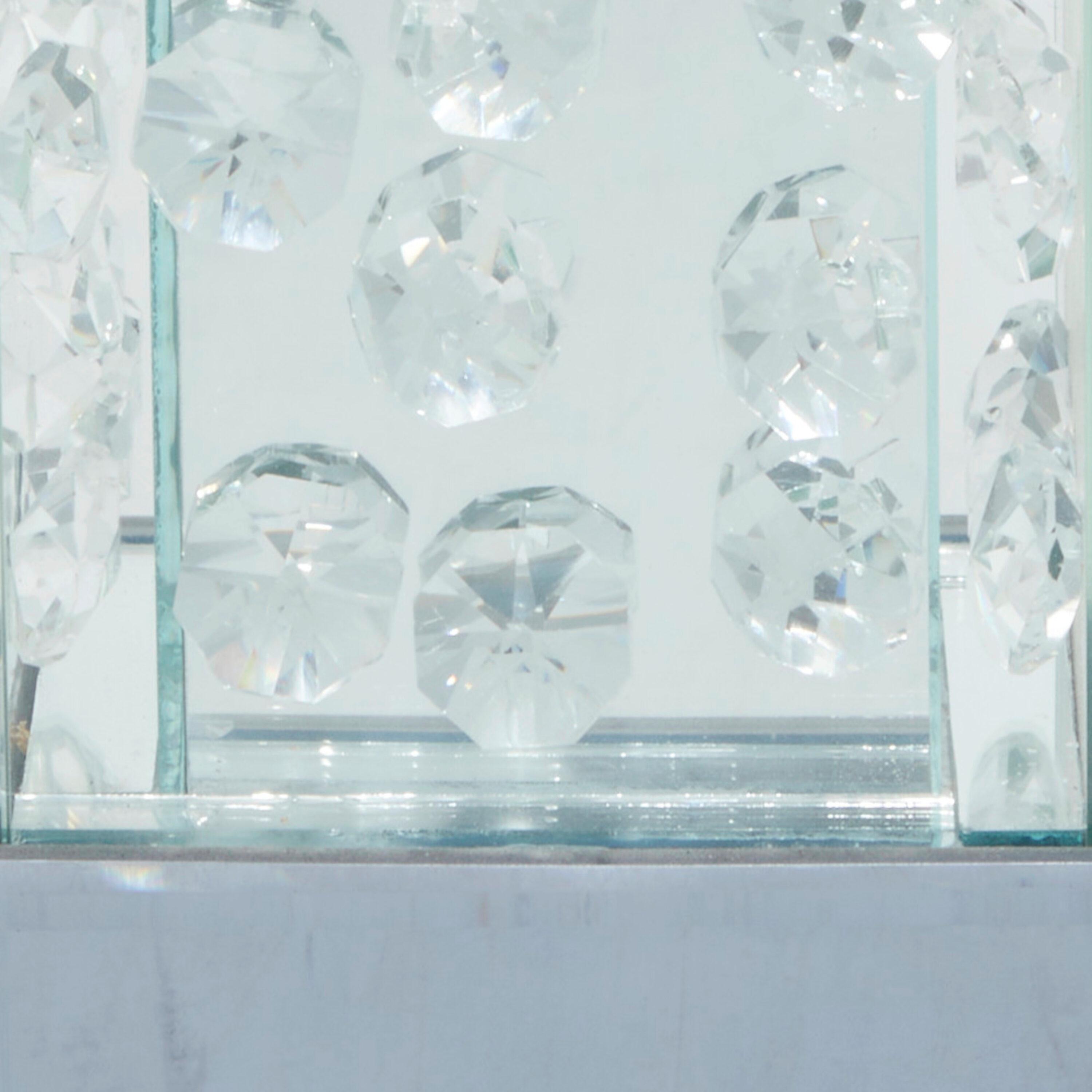 DecMode Silver Glass Pillar Candle Holder with Floating Crystals