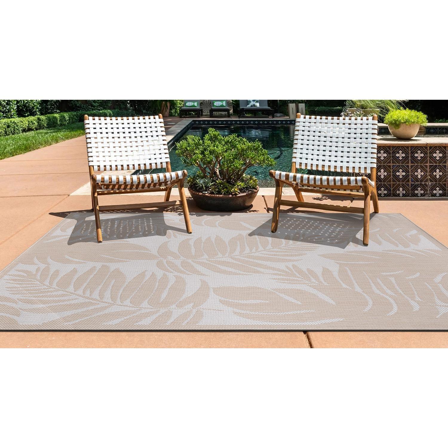 World Rug Gallery Floral Leaves Textured Flat Weave Indoor/Outdoor Area Rug - NATURAL 7'10"X10'