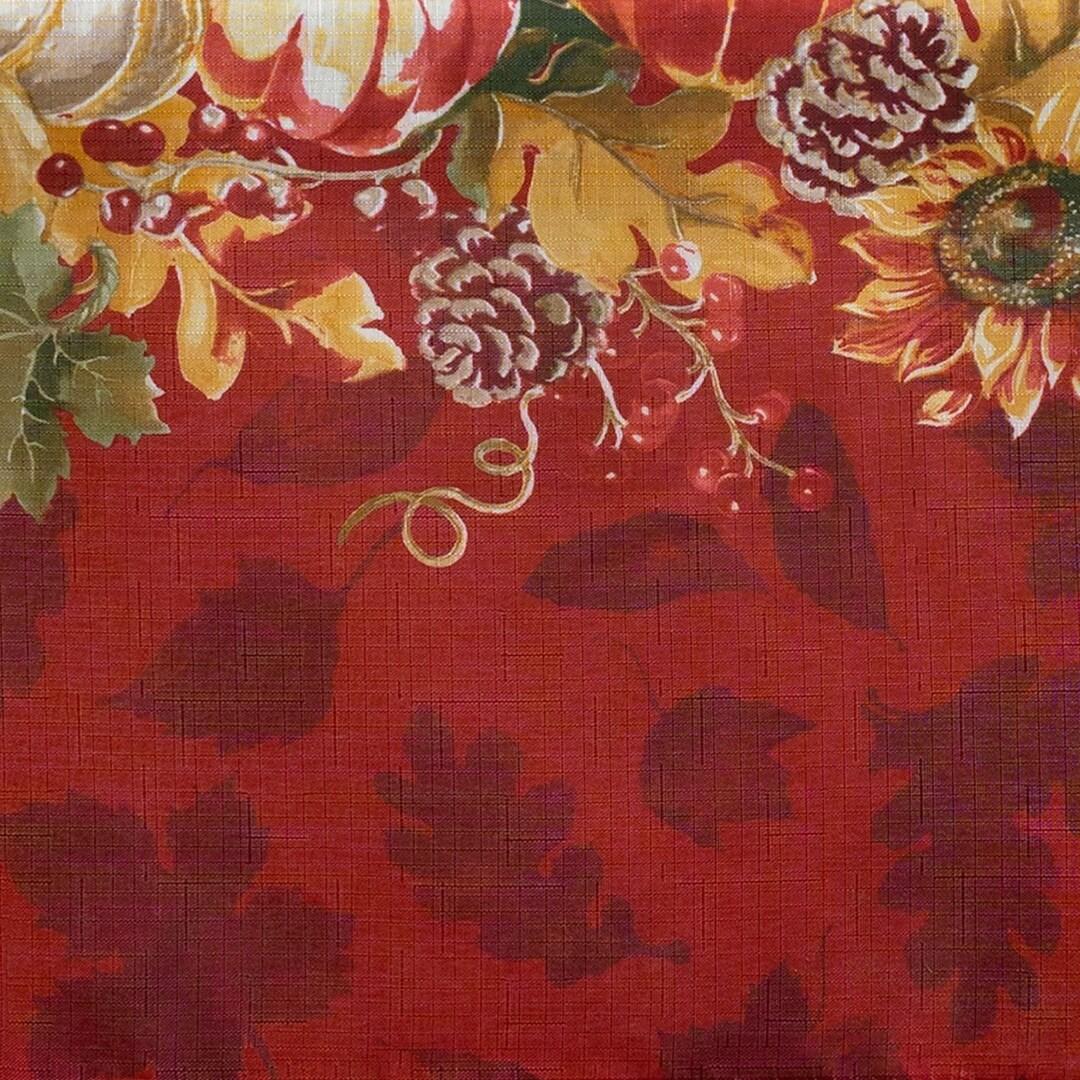 Swaying Leaves Bordered Fall Tablecloth - 52" x 70" - Red/White - Elrene Home Fashions