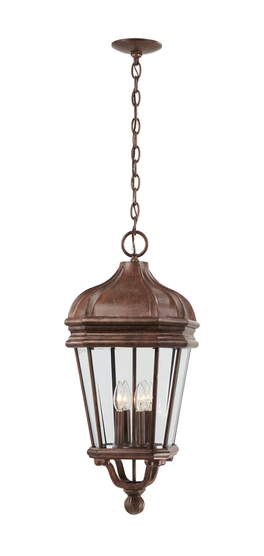 Minka Lavery Rustic Outdoor Hanging Light Fixture Vintage Rust Damp Rated 29" Beveled Clear Glass for Post Exterior Porch Patio