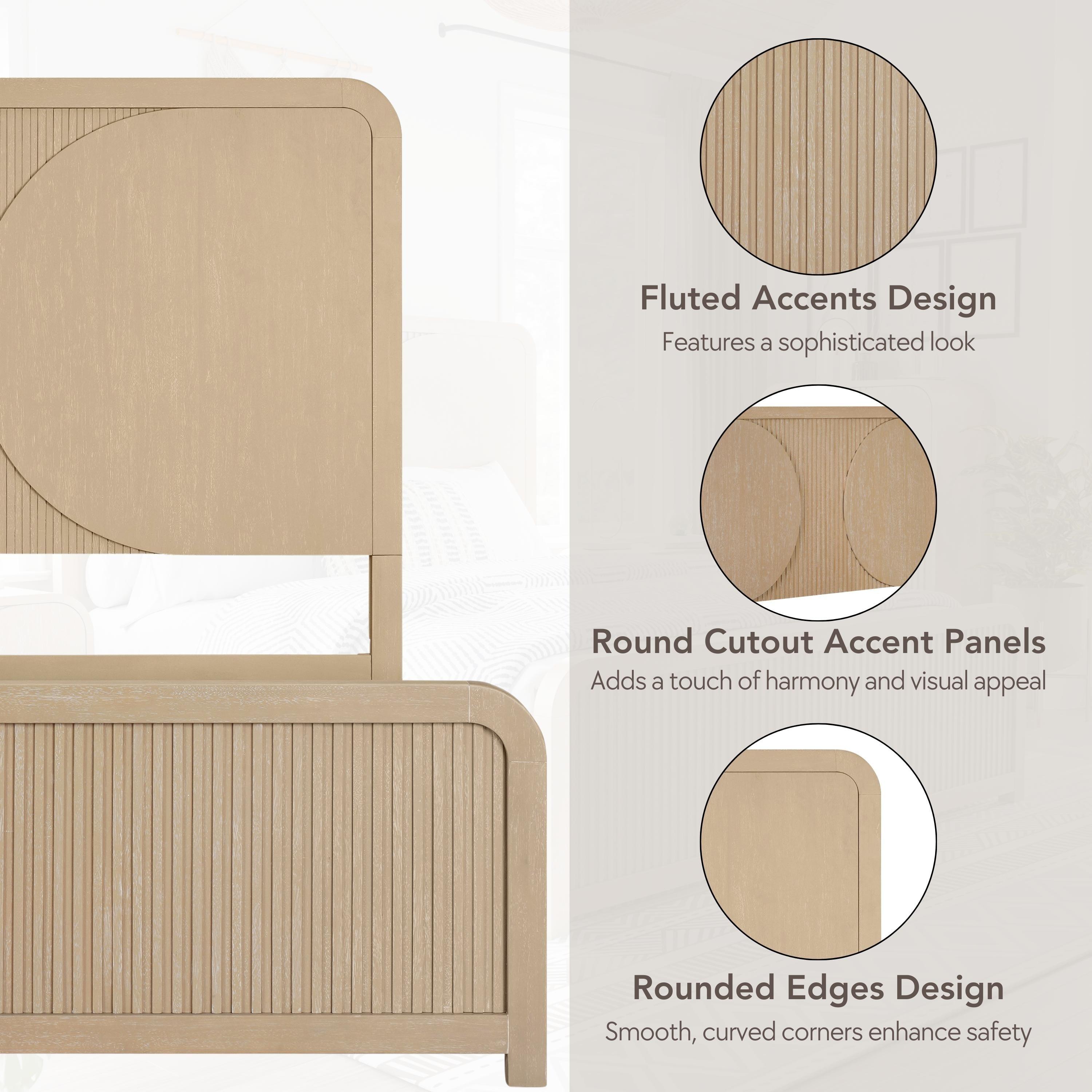 Furniture of America Tissen Modern Solid Wood 5-Piece Queen Bedroom Set with USB Ports, Reeded Panels, Curved Edges and Beveled Mirror, Box Spring Needed, Natural