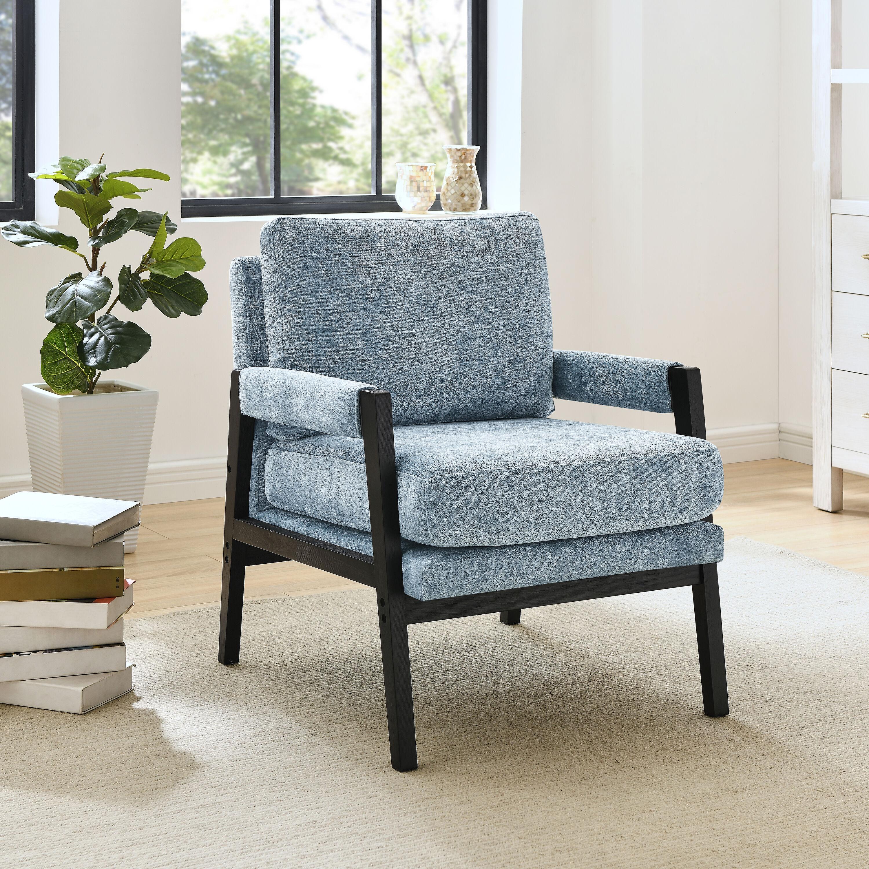 Roundhill Furniture Kelly Mid-Century Modern Chenille Upholstered Accent Armchair Blue