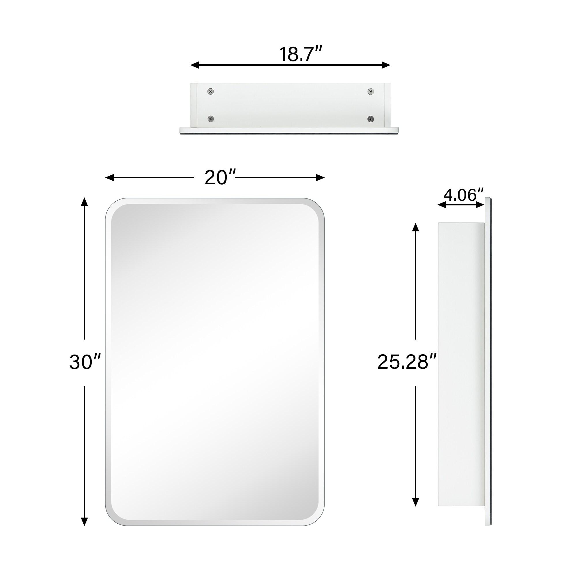 TEHOME 20 in. W x 30 in. H Rectangular Recess and Surface Mount Frameless Medicine Cabinet with Mirror