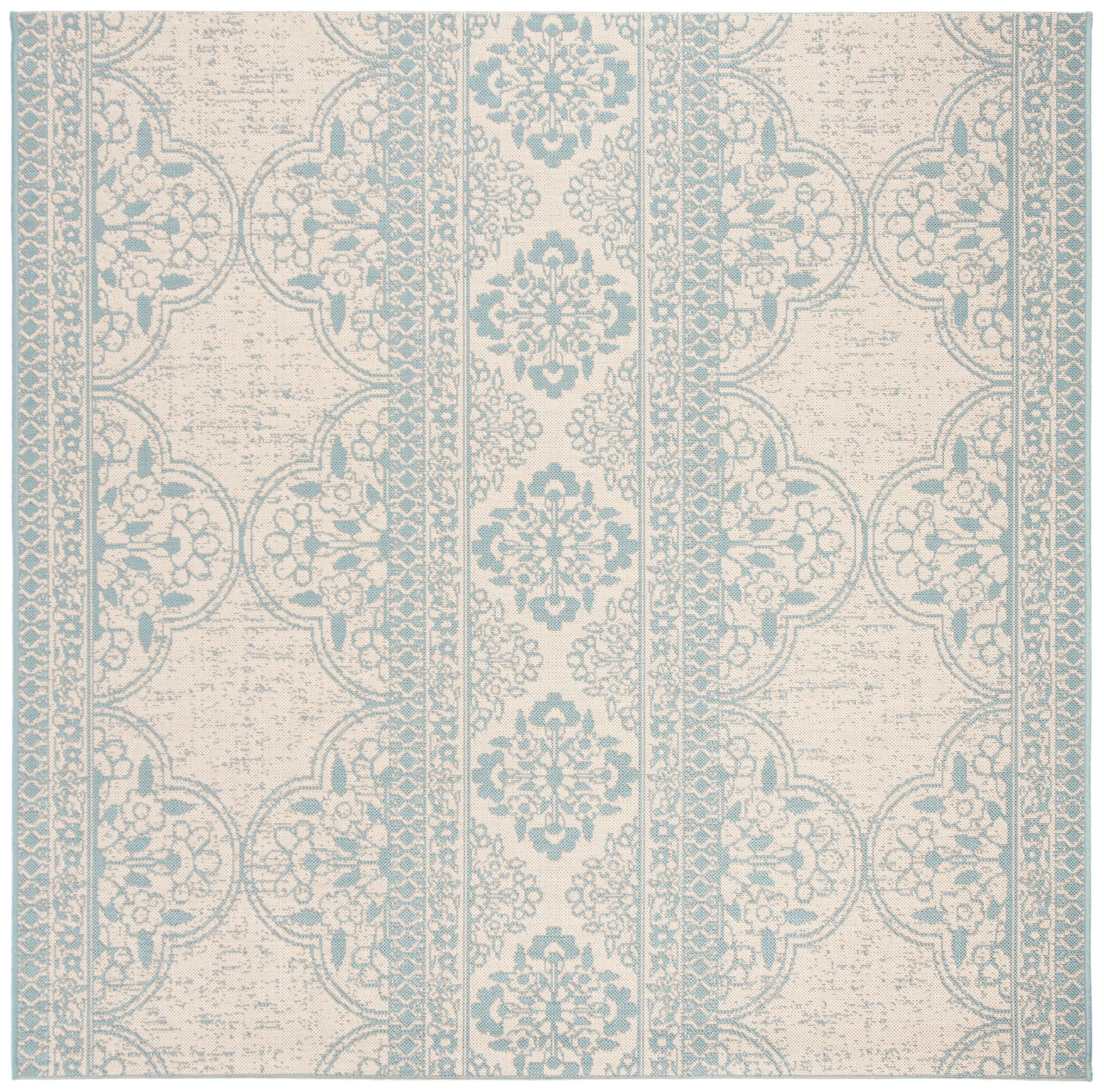 SAFAVIEH Beach House Justine Geometric Indoor/Outdoor Area Rug, Aqua/Cream, 4' x 4' Square