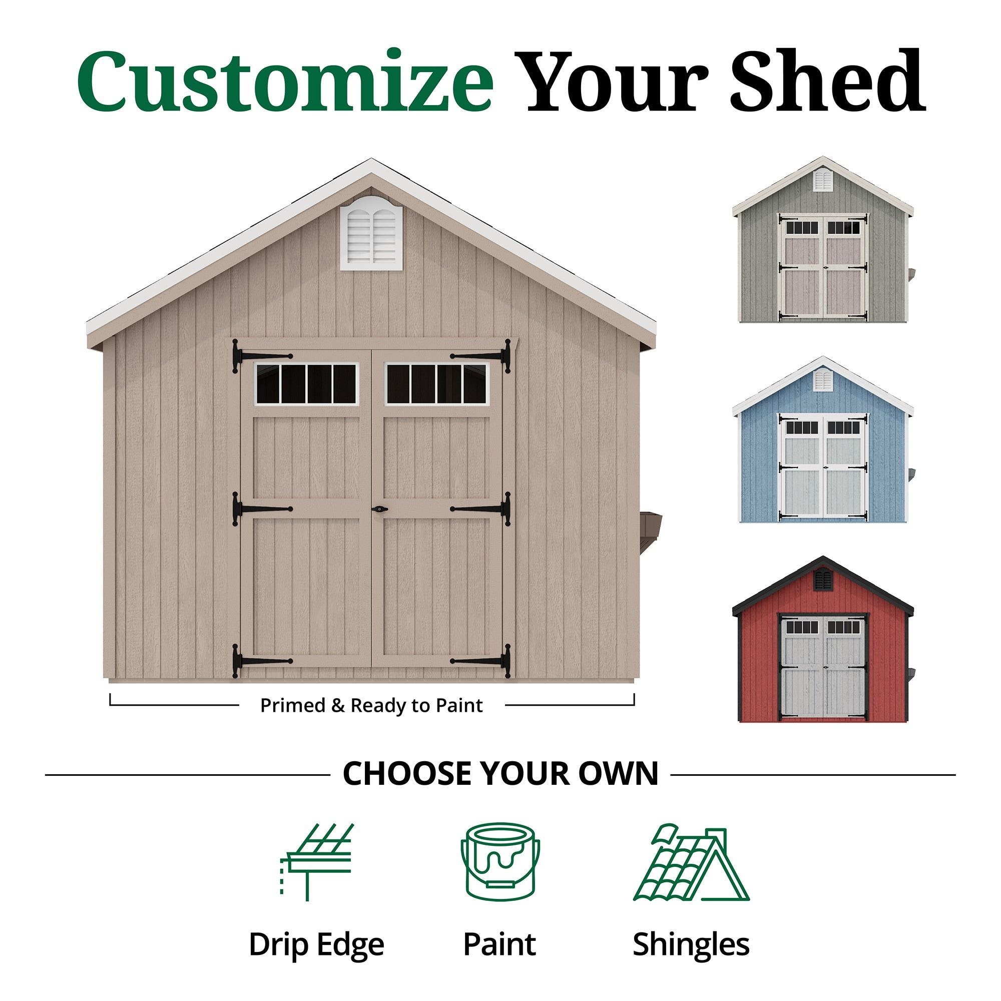 Little Cottage Co. 10x10 Colonial Williamsburg Shed with Operable Windows and Floor, Outdoor Wood Storage Do-It-Yourself Precut Kit