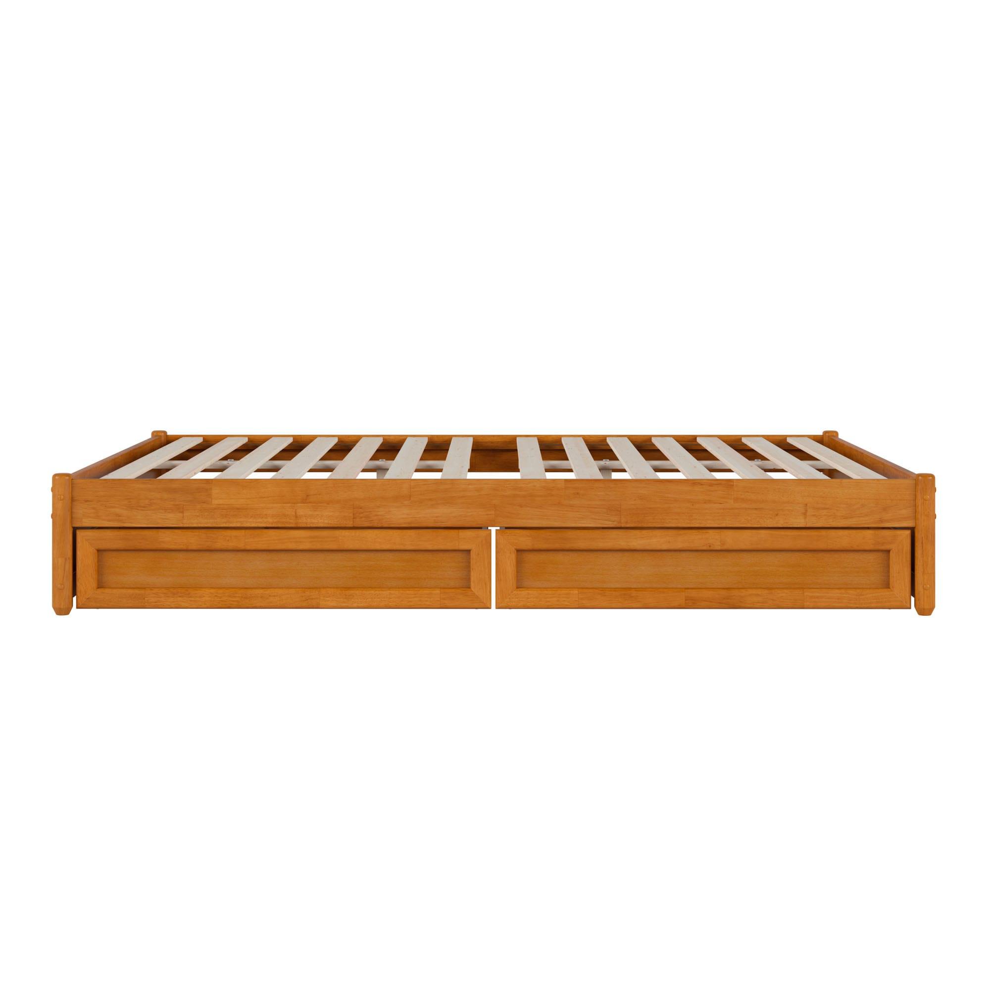 Barcelona Queen Wood Panel Platform Bed with Storage Drawers in Light Toffee