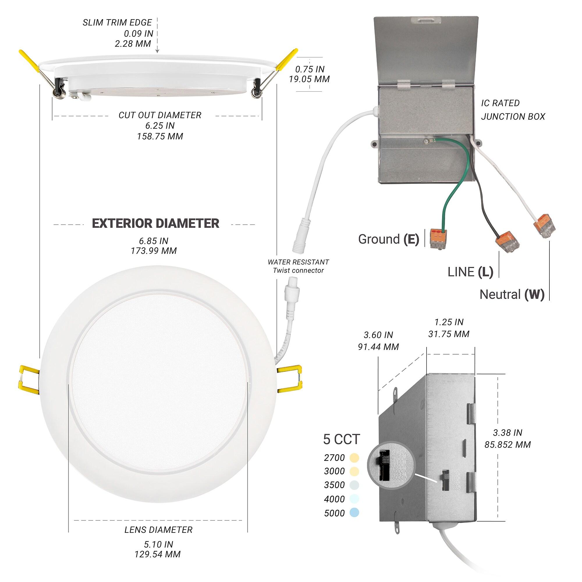 Adjustable Downlight 6.87'' Selectable Color Temperature Dimmable Air-Tight IC Rated LED Canless Recessed Lighting Kit