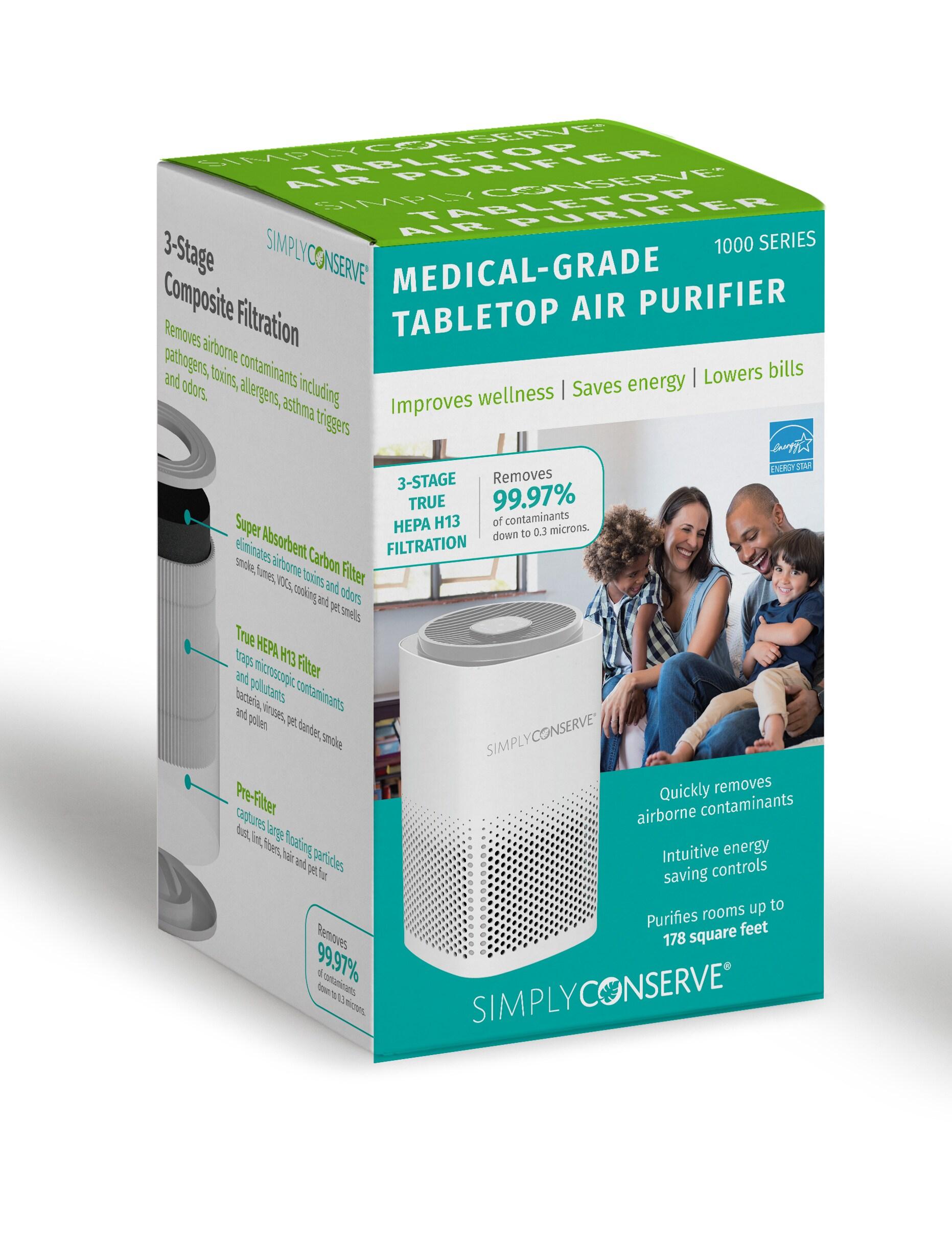 Simply Conserve Tabletop Air Purifier with True HEPA Filter for 180 Cubic Feet