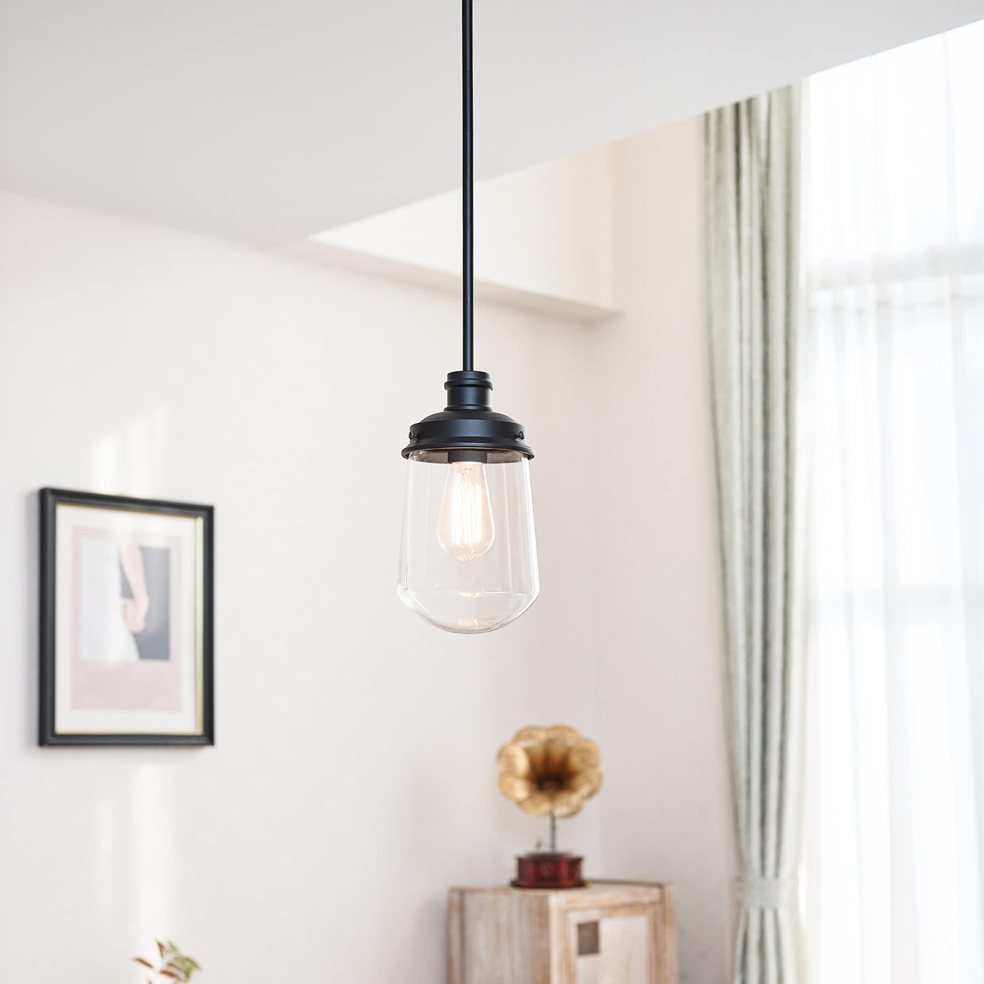 Globe Electric Abraham 1-Light Matte Black Pendant Lighting with Clear Glass Shade and Bulb Included, 61257