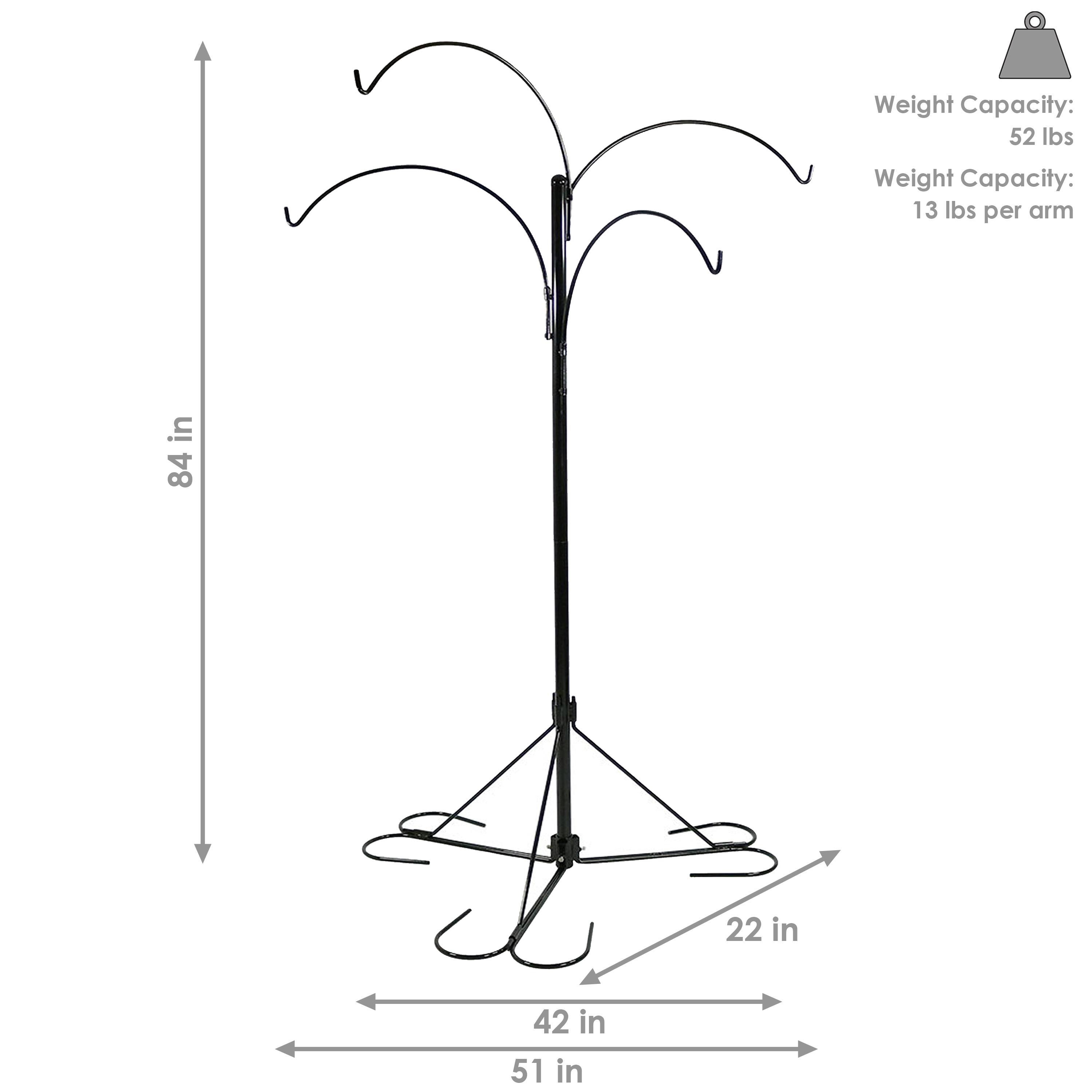 Sunnydaze 4-Arm Garden Hanging Basket Flower Plant Stand with Adjustable Arms - 84" - Black