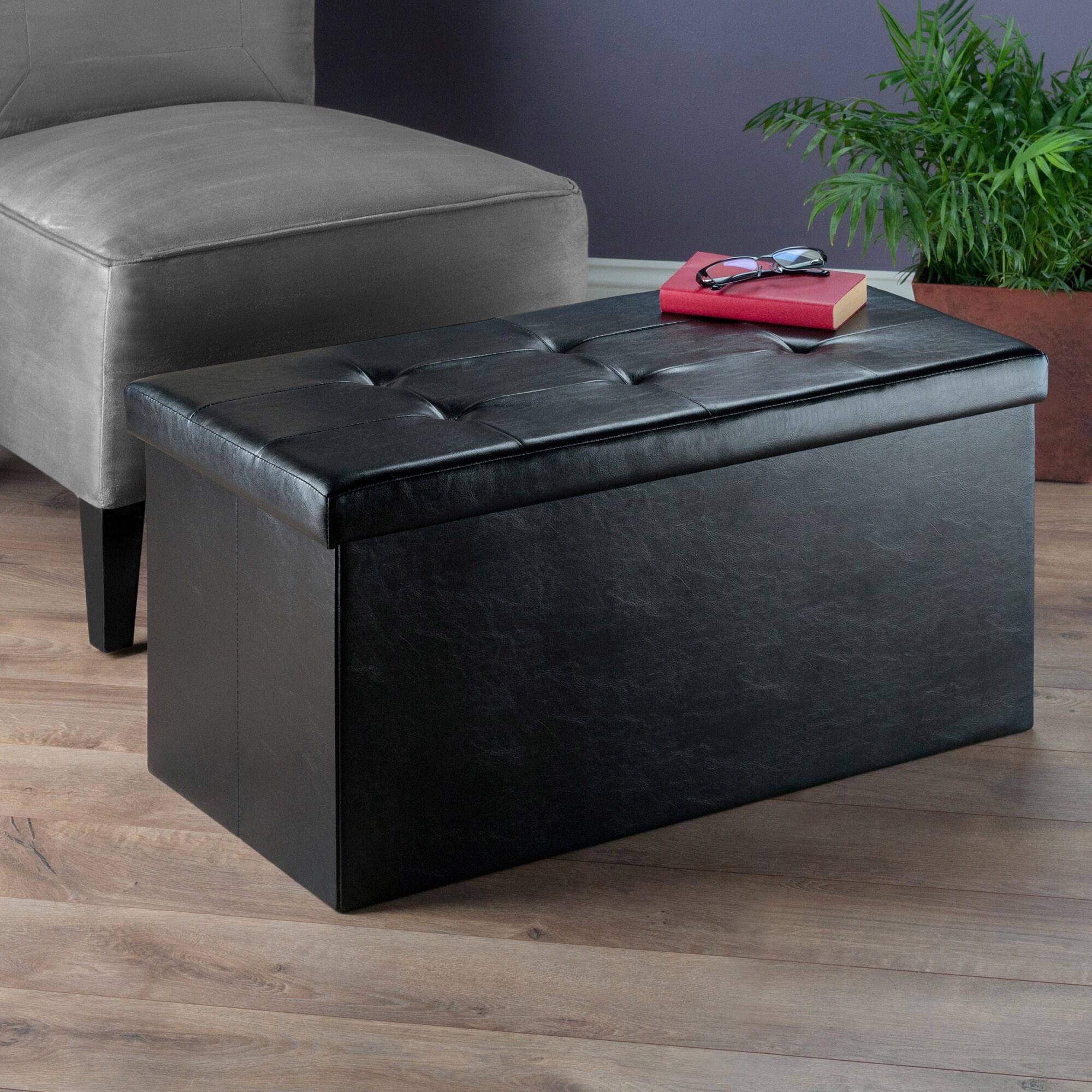 29.92" Ashford Ottoman with Accent Stools Faux Leather Black - Winsome