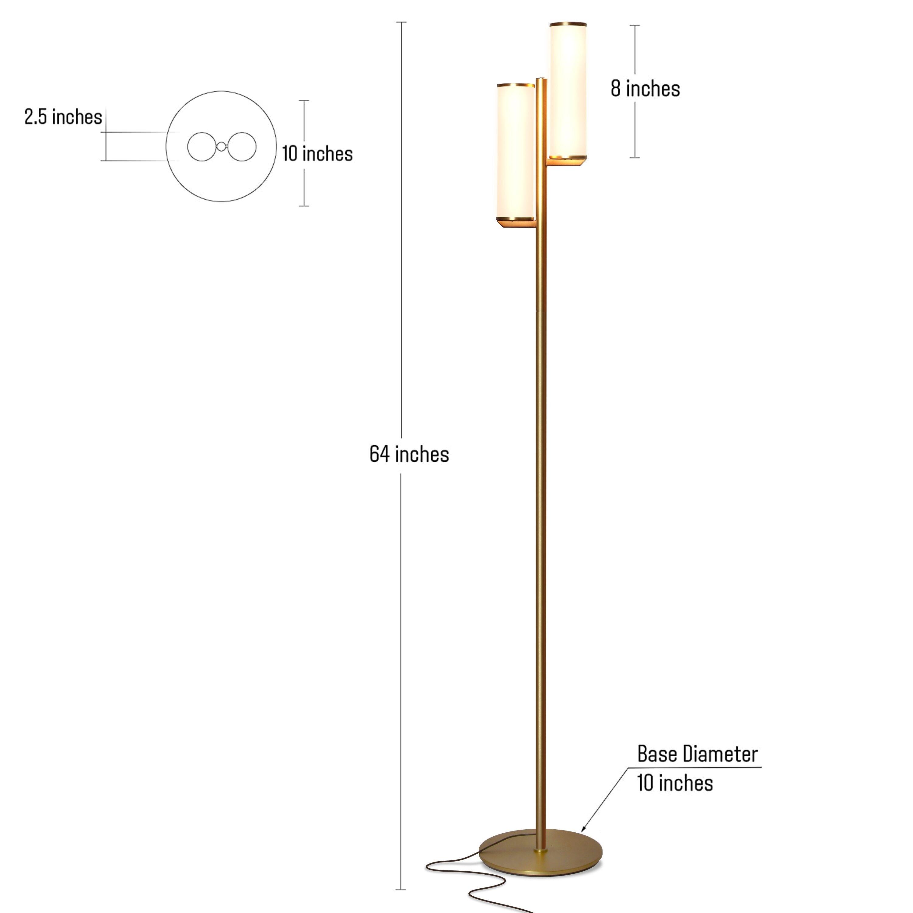 Brightech Gemini 64 in. Industrial 2-Light 3-Way Dimming LED Floor Lamp with 2 Glass Cylinder Shades