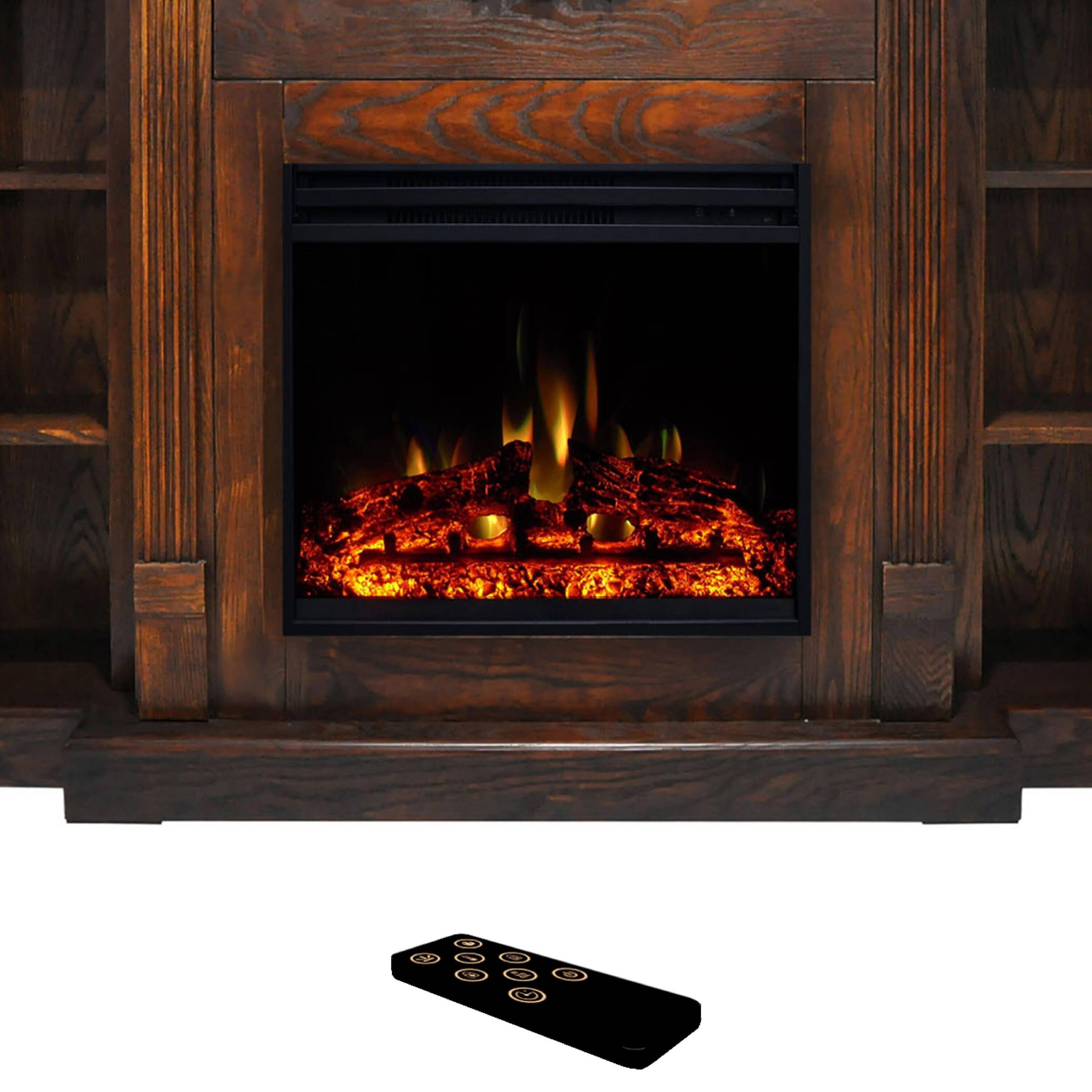 Cambridge 72-in. Walnut Indoor Freestanding Electric Fireplace Mantel with Log Display