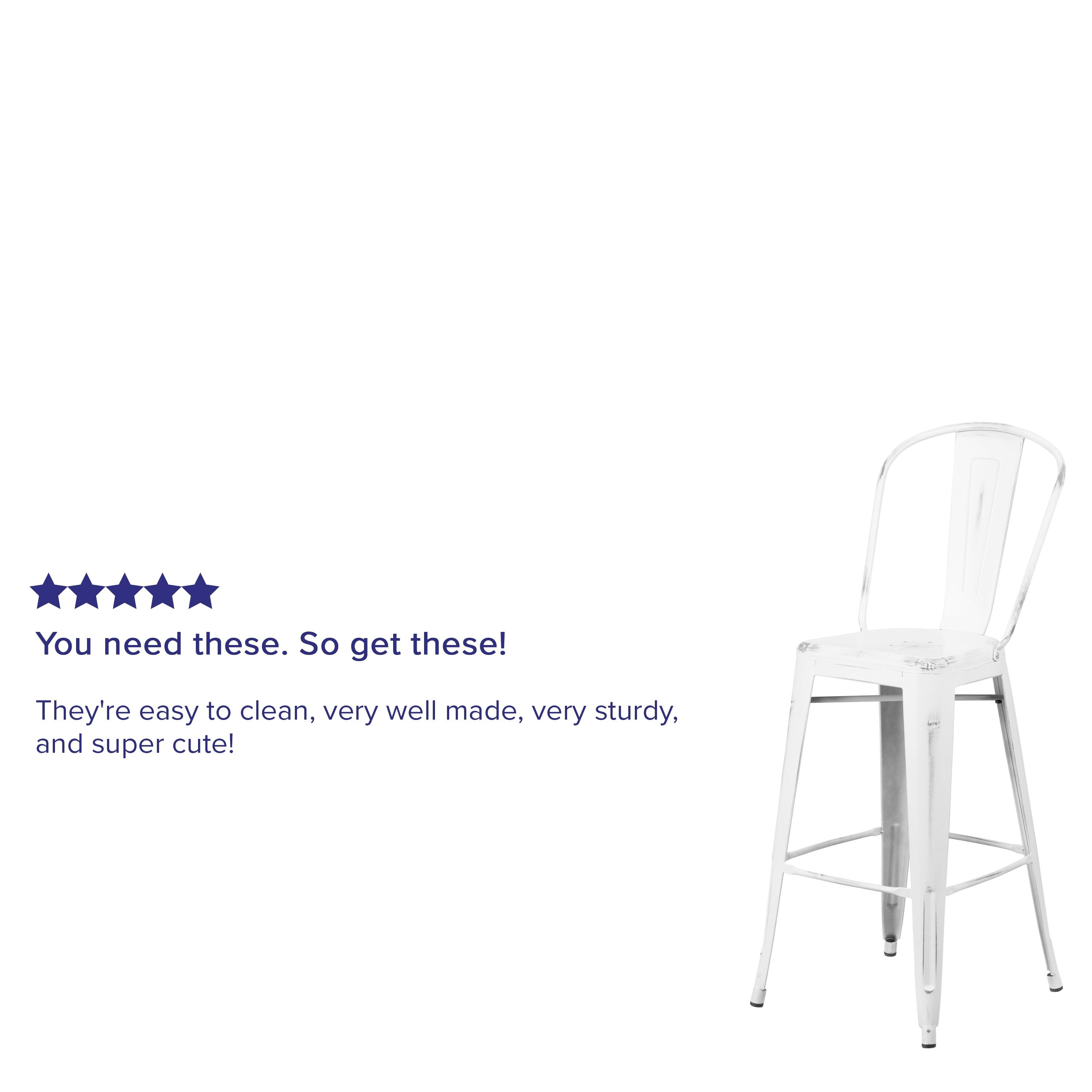 Flash Furniture Commercial Grade 30" High Distressed White Metal Indoor-Outdoor Barstool with Back