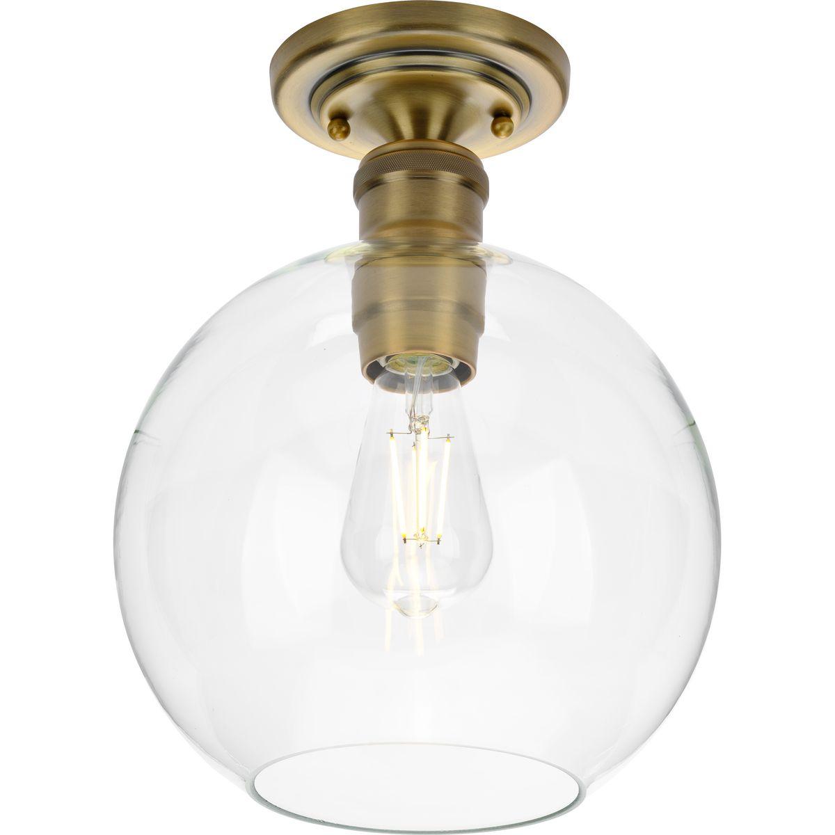 Progress Lighting, Hansford, 1-Light Flush Mount, Vintage Brass, Clear Globe Shade