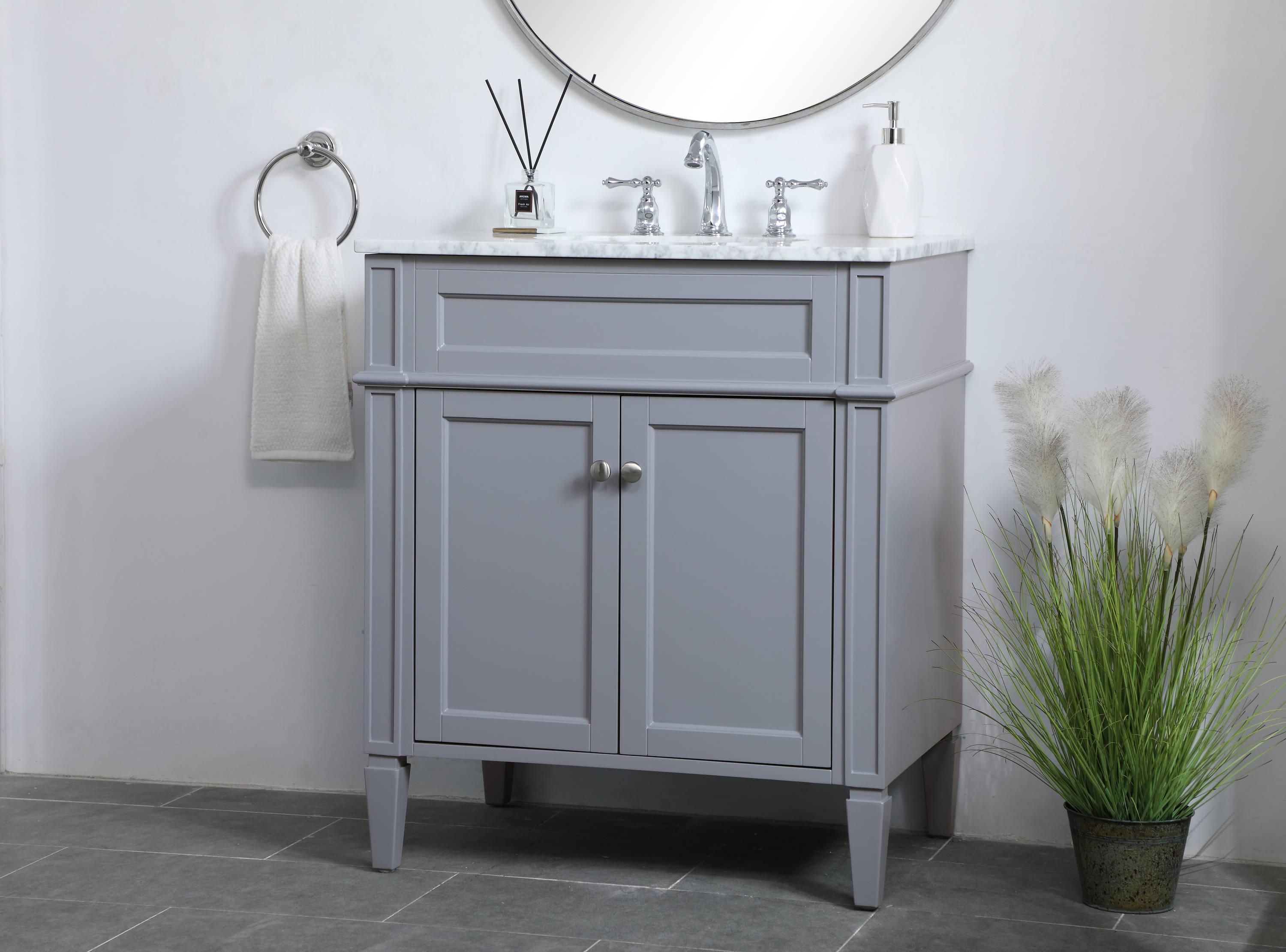 Elegant Decor Williams 30" Single Marble Top Bathroom Vanity in Gray