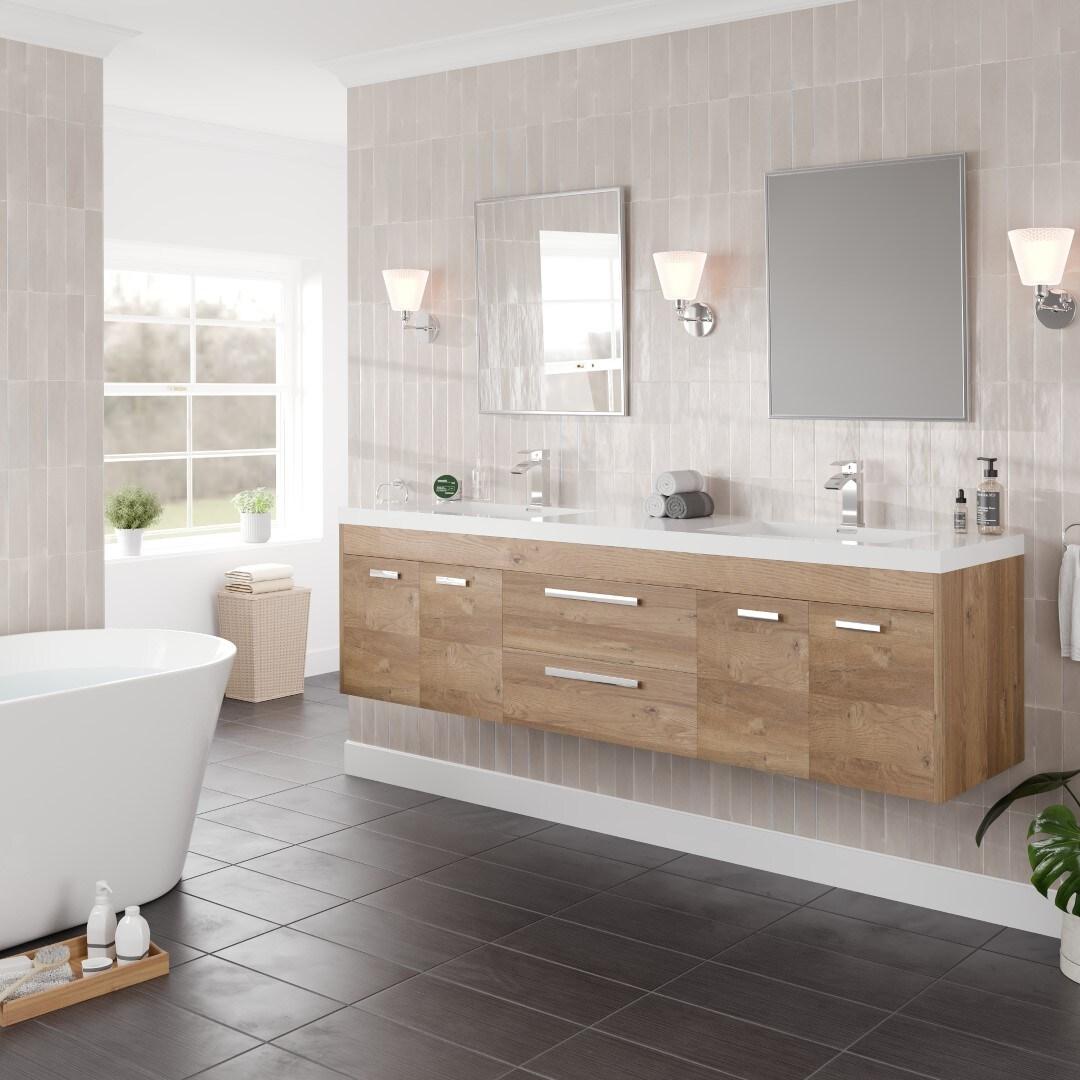 Wade Logan® Wauconda 72"W X 20"D Wall Mount Double Sink Bathroom Vanity With White Acrylic Countertop And Integrated Sinks