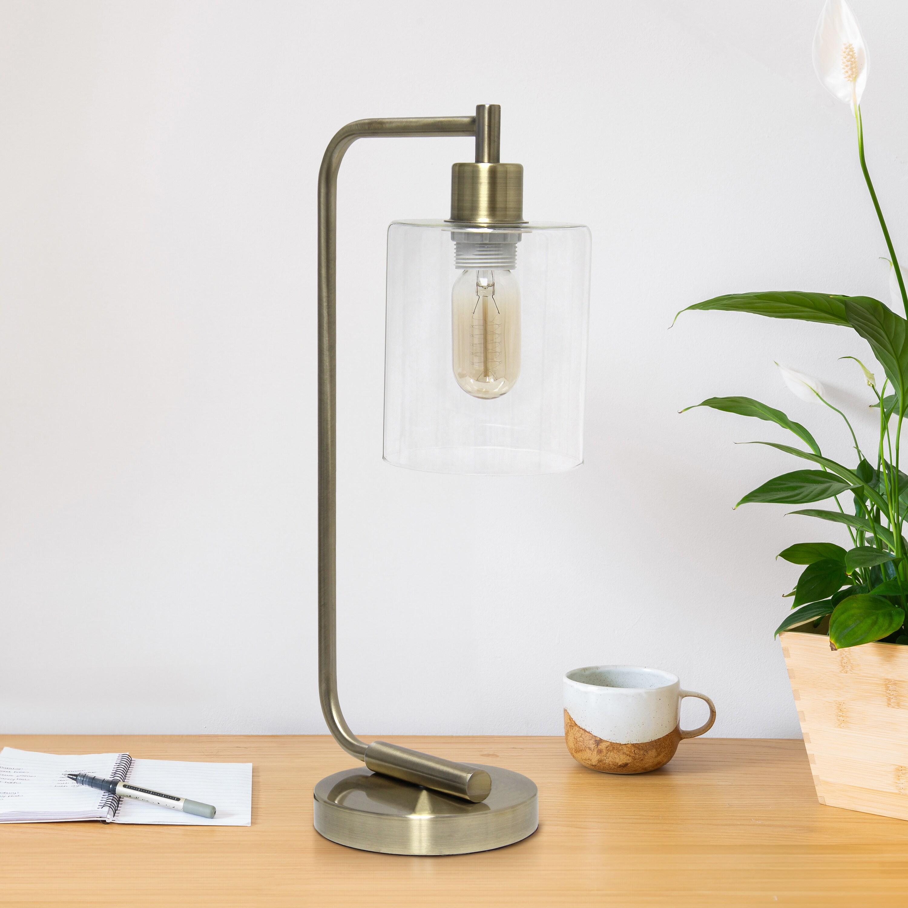 Modern Iron Desk Lamp with USB Port and Glass Shade Antique Brass Finish - Lalia Home: ETL Listed, No Assembly, Edison Bulb Compatible