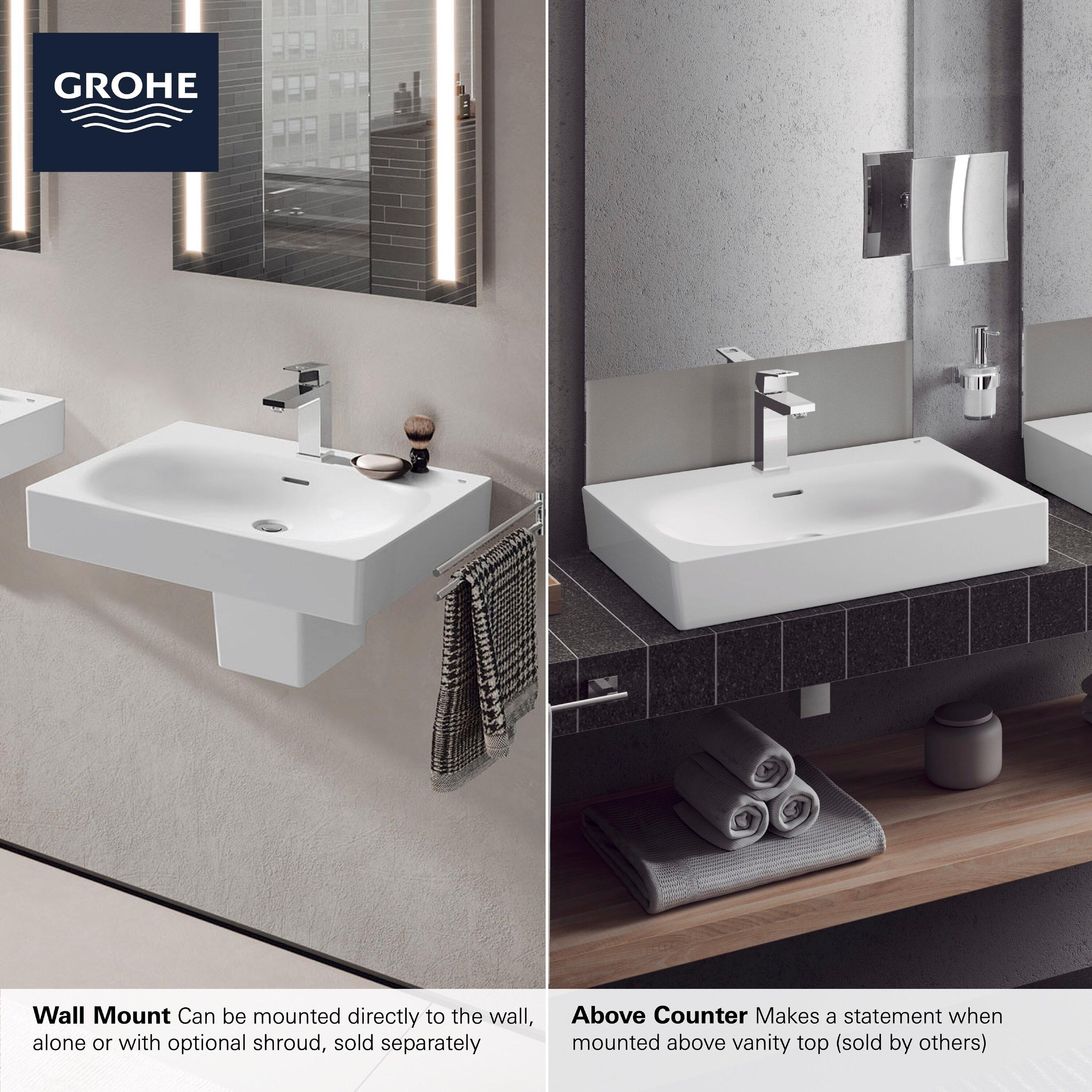 Eurocube® Alpine White Rectangular Wall Mount Bathroom Sink with Overflow