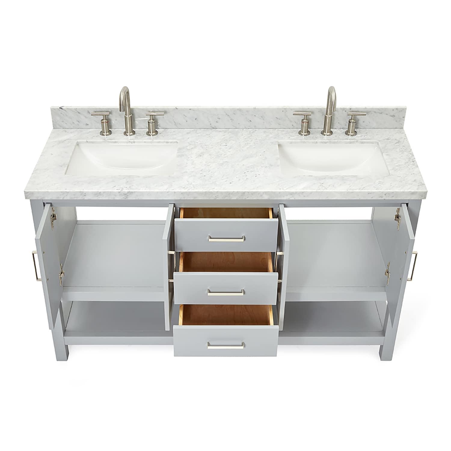 Gray Double Freestanding Vanity with Carrara White Top