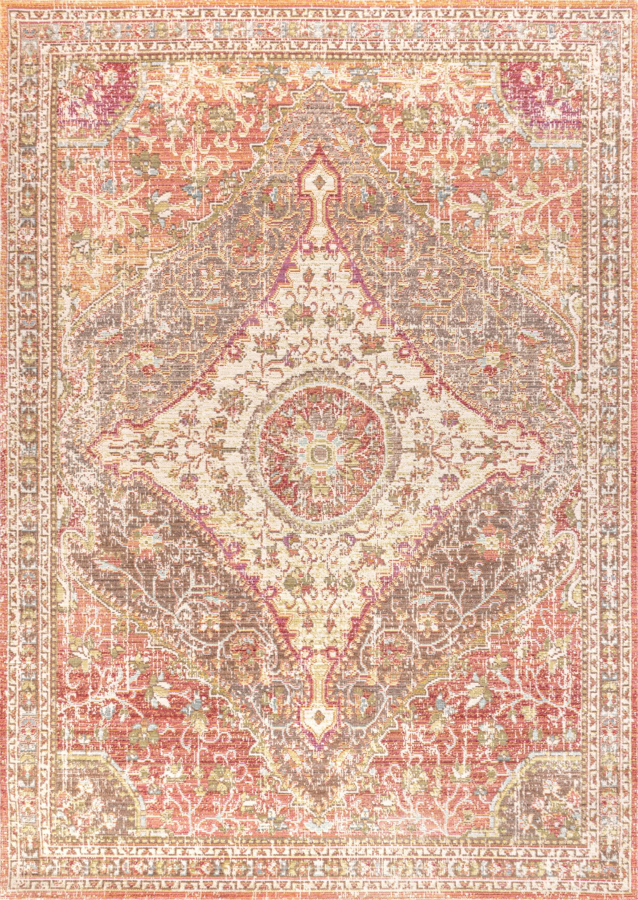 Reversible Brown and Pink Medallion Synthetic 8' x 10' Area Rug